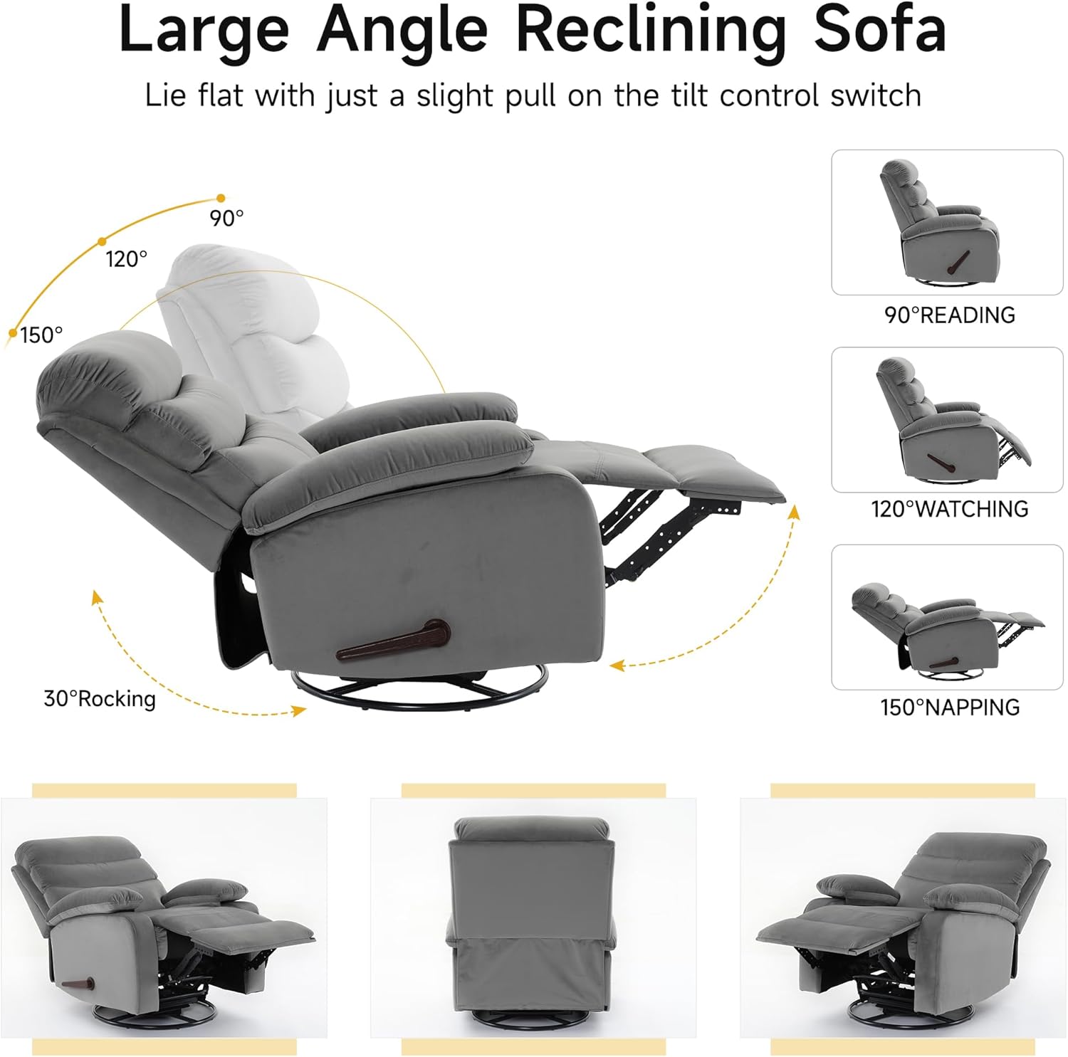 GNMLP2020 Swivel Rocker Recliner Chair Manual Small Space Nursery Living Room