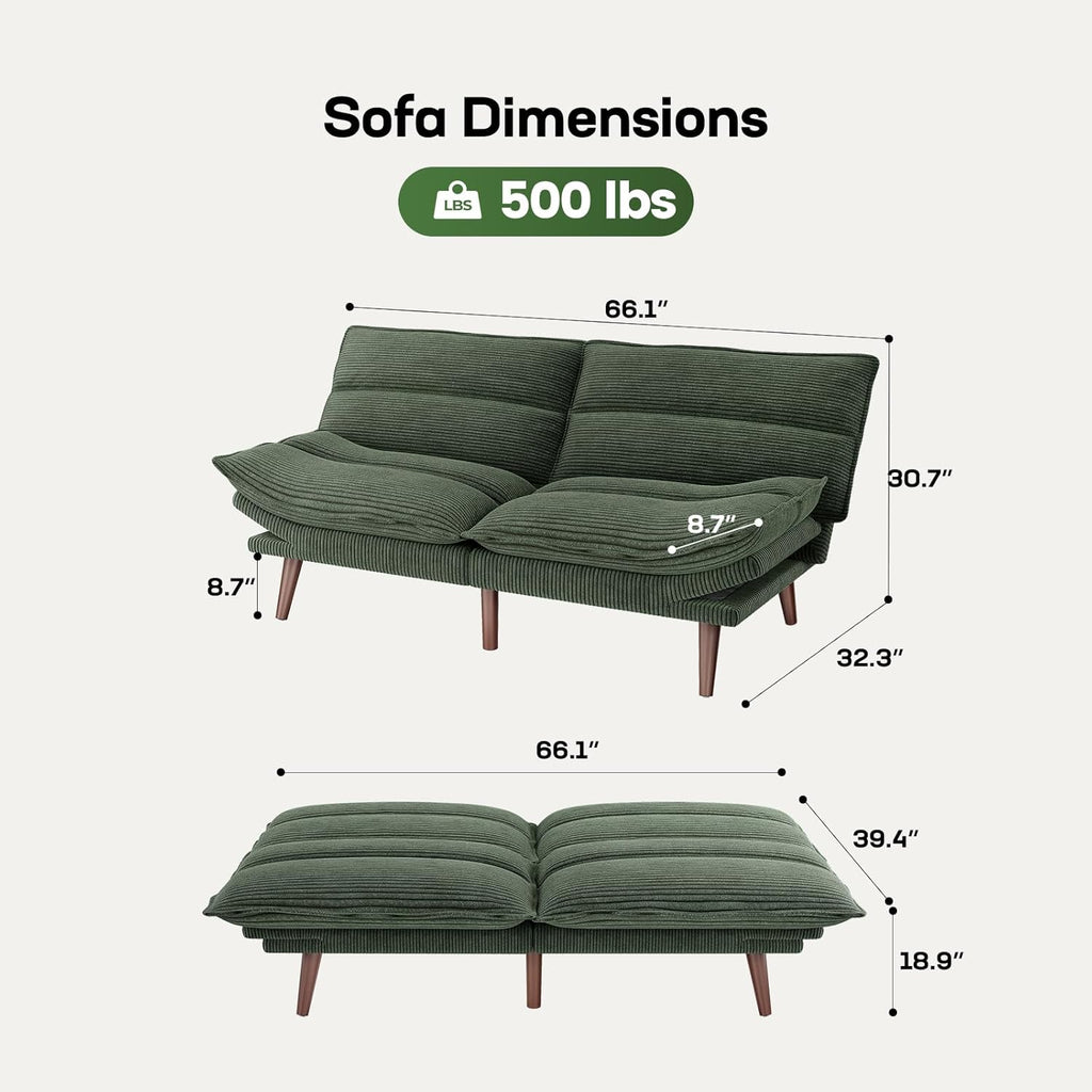 Marsail Futon Sofa Bed Convertible Corduroy Loveseat with Adjustable Backrest
