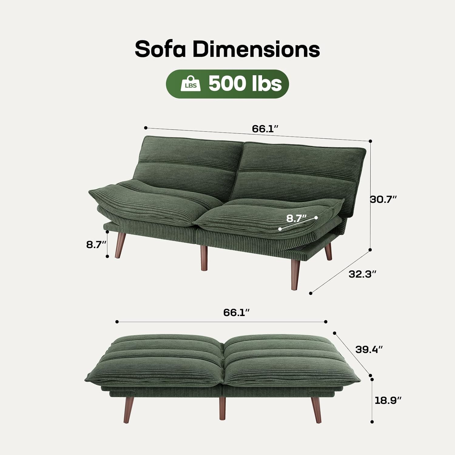 Marsail Futon Sofa Bed Convertible Corduroy Loveseat with Adjustable Backrest