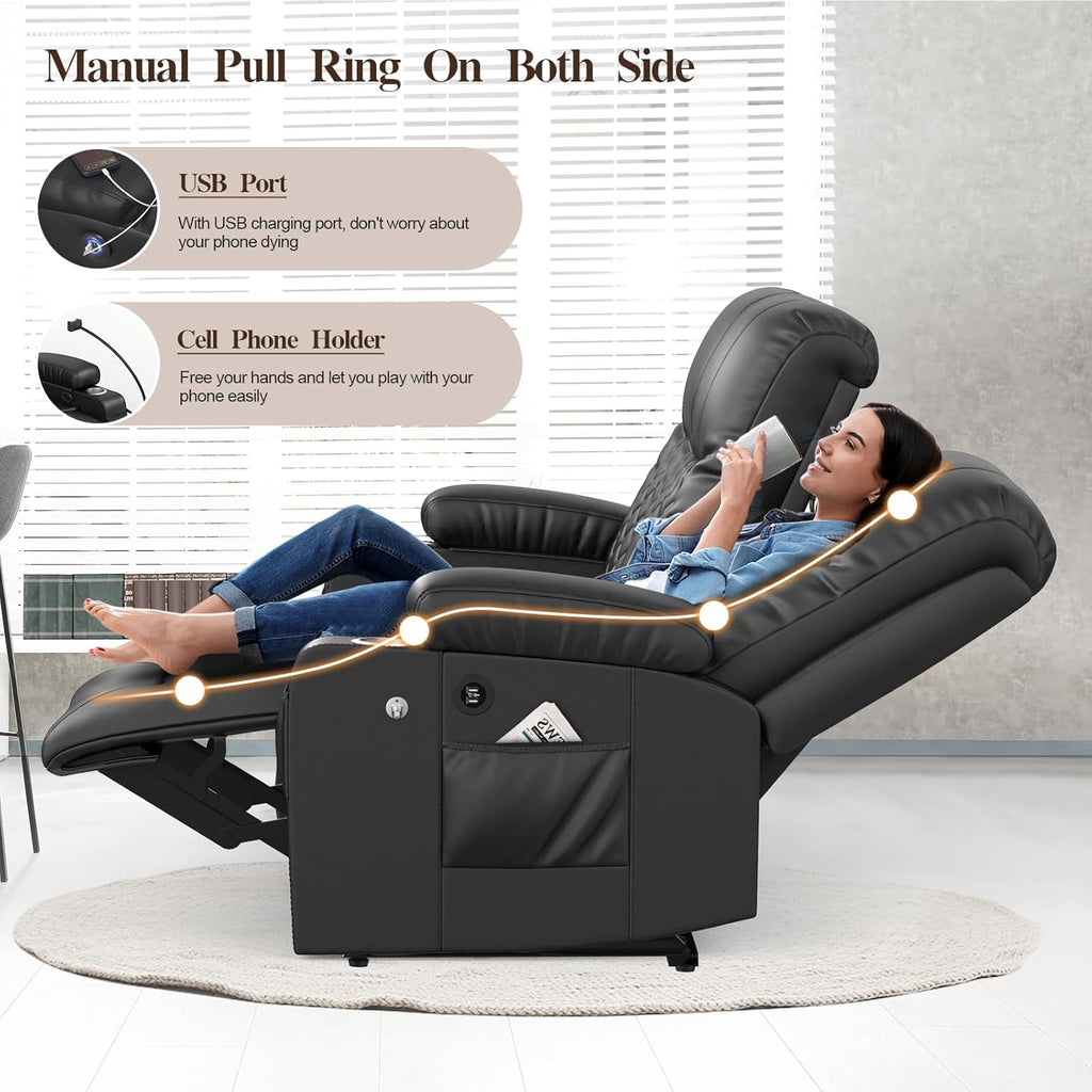 FURNIMAT 2 Seater Loveseat Recliner Sofa PU Leather with Cup Holders USB Ports
