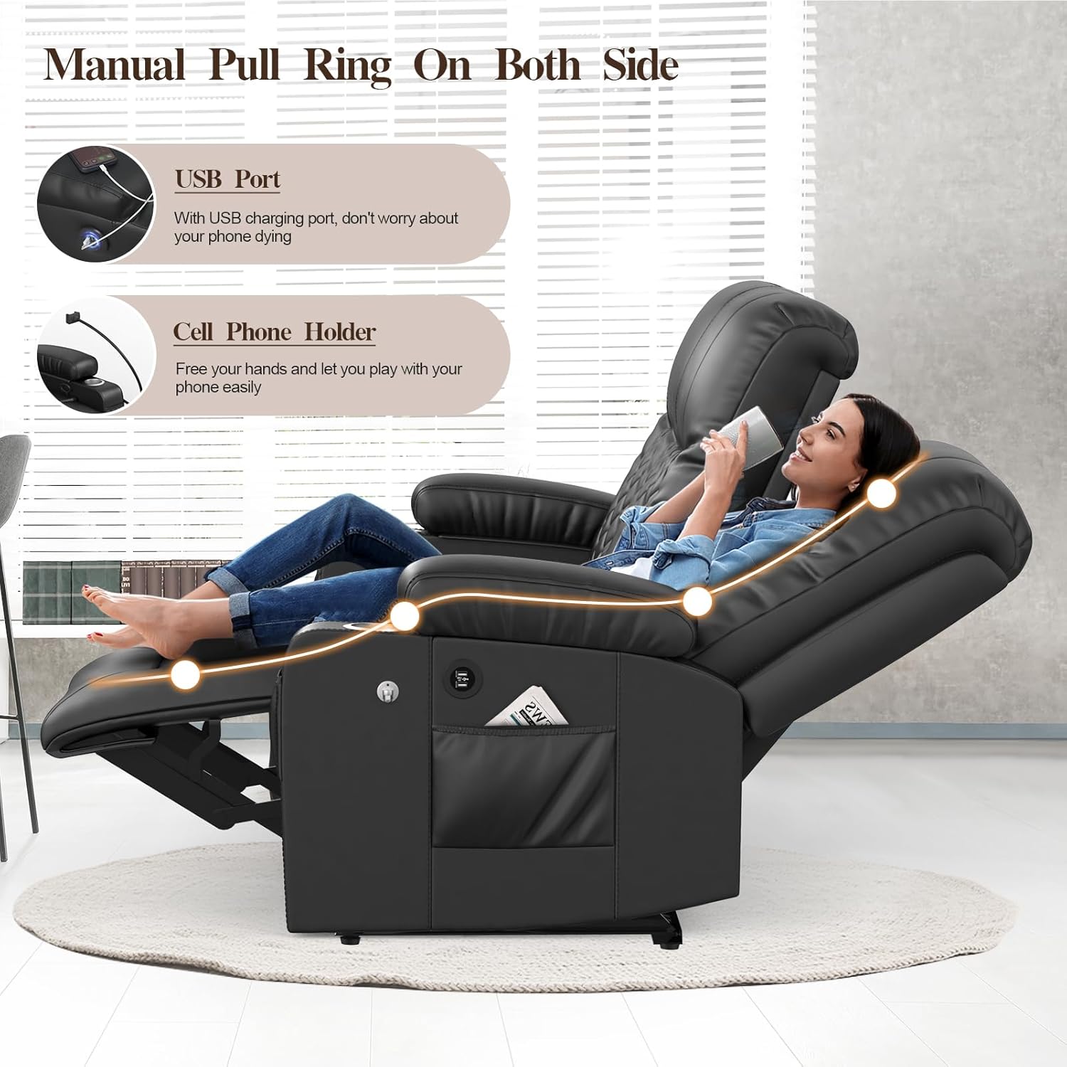 FURNIMAT Loveseat Recliner Sofa 2 Seater PU Leather Couch with USB Cup Holders