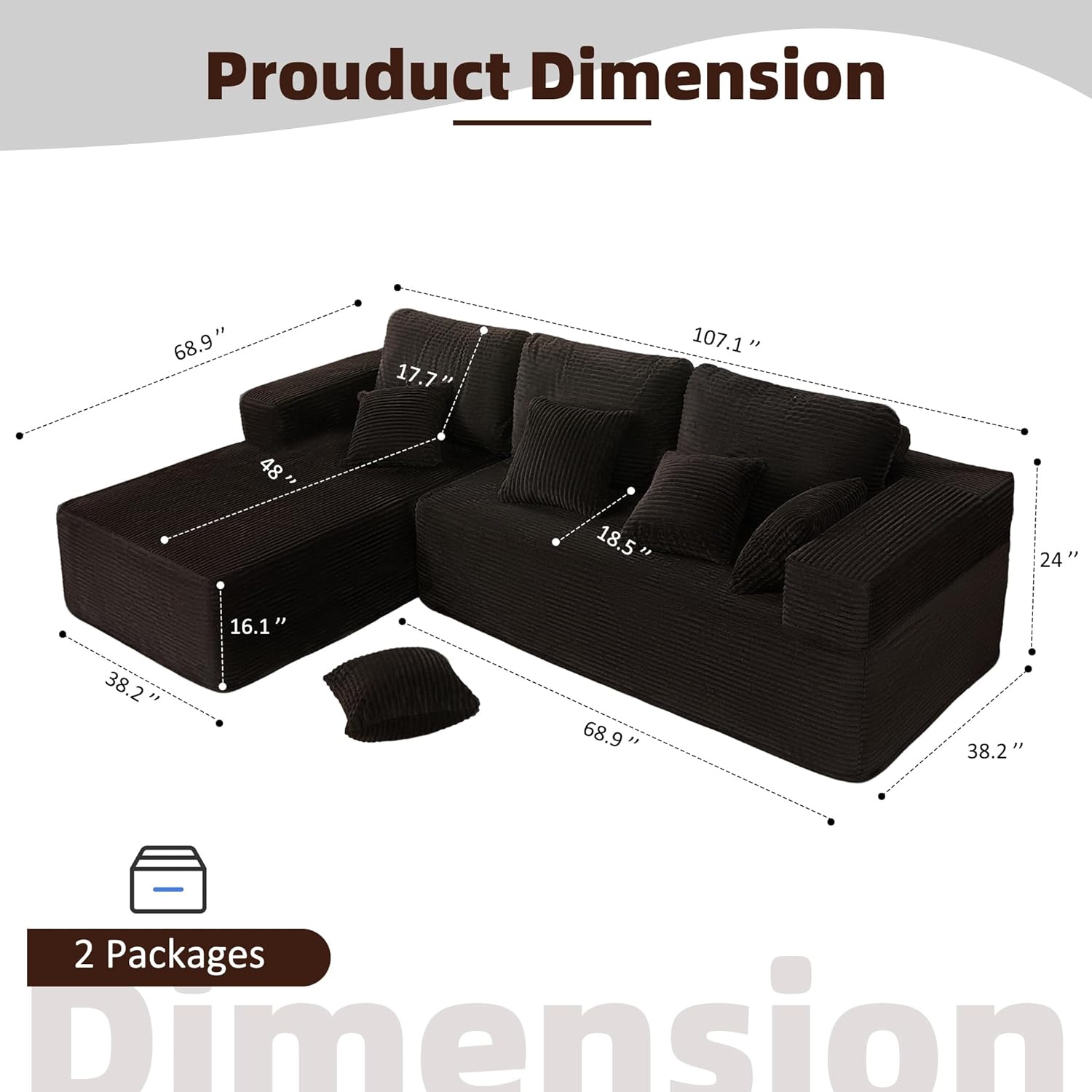Afuson Boneless Sectional Sofa L Shape Deep Seat Cloud Couch Living Room