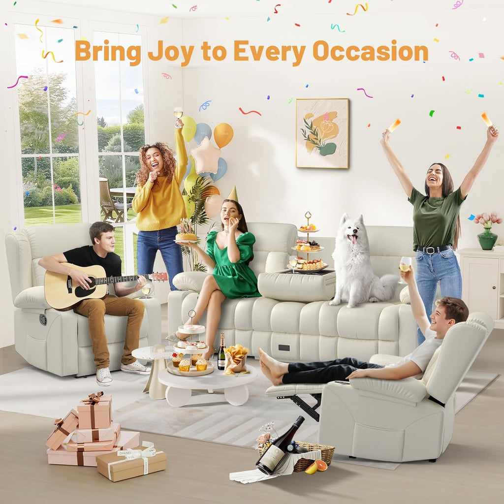 Dresegmt Loveseat Recliner Sofa 3 Seat Flip Backrest with Storage USB Cup Holders