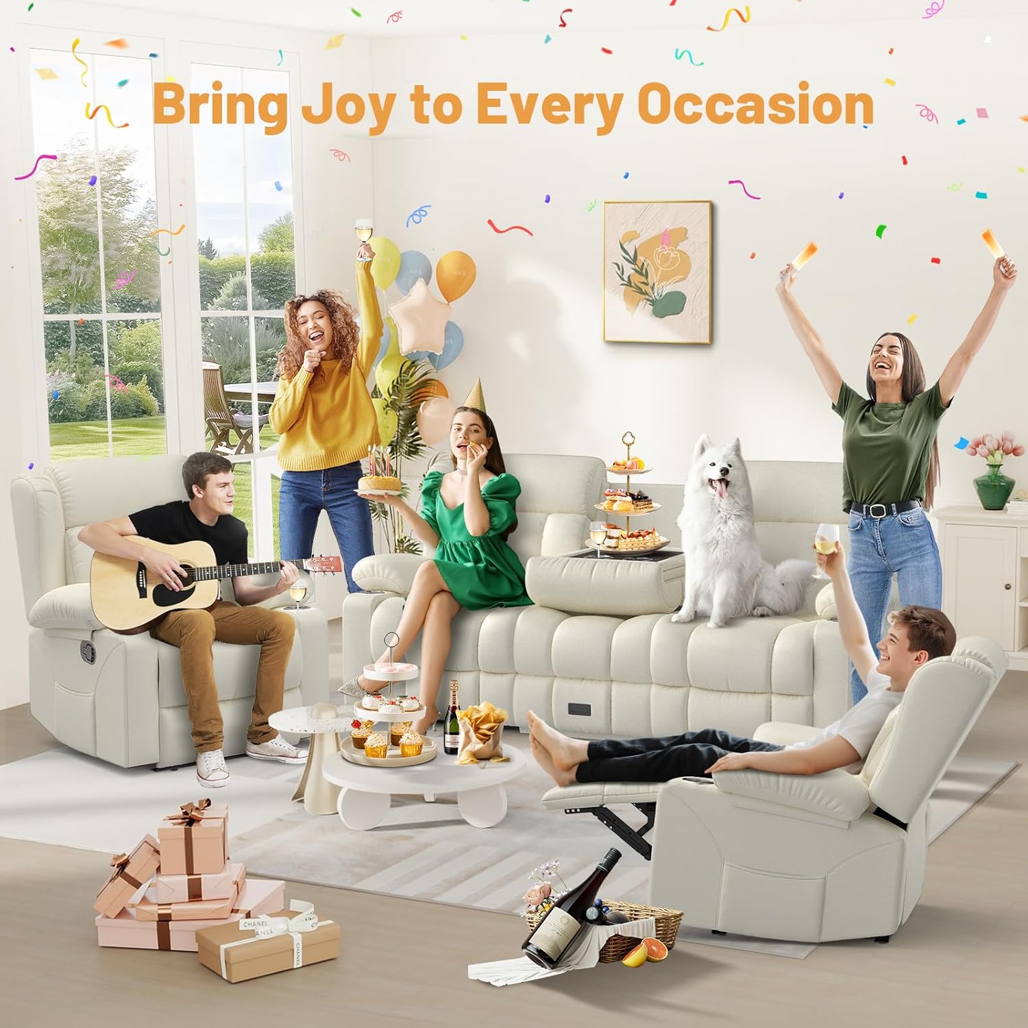 Dresegmt Loveseat Recliner Sofa 3 Seat Flip Backrest with Storage USB Cup Holders