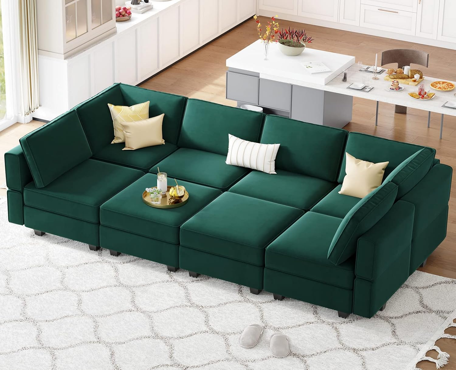 Belffin Velvet Modular Sectional Sofa with Ottoman Sleeper Bed Storage