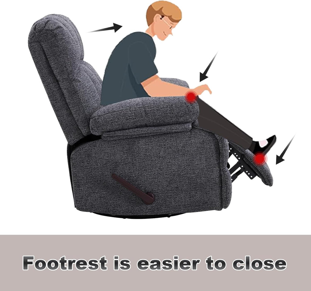 Eiayeebil Oversized Swivel Rocker Recliner Chair Extra Wide Manual Recliner