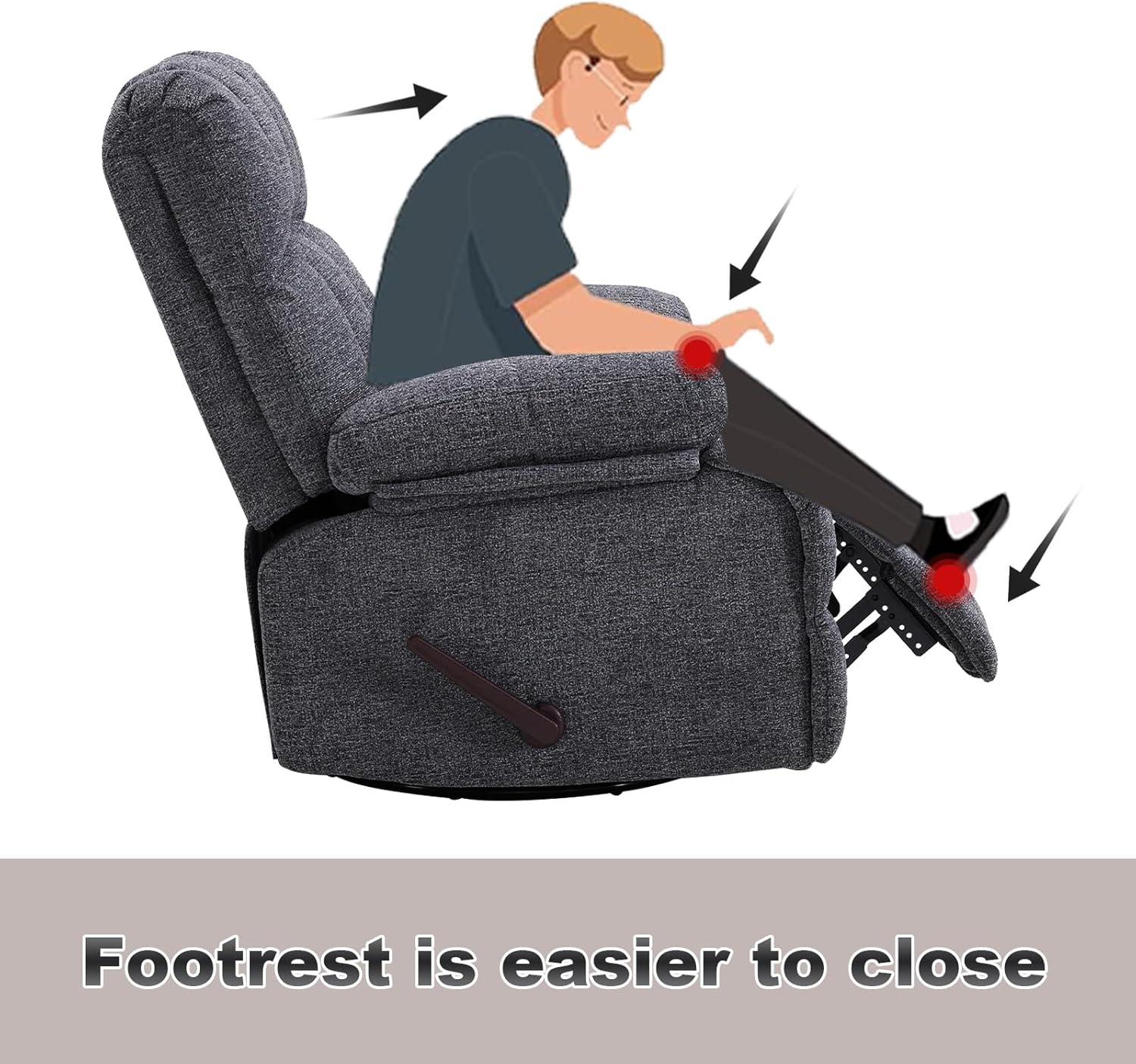 Eiayeebil Oversized Swivel Rocker Recliner Chair Extra Wide Manual Recliner
