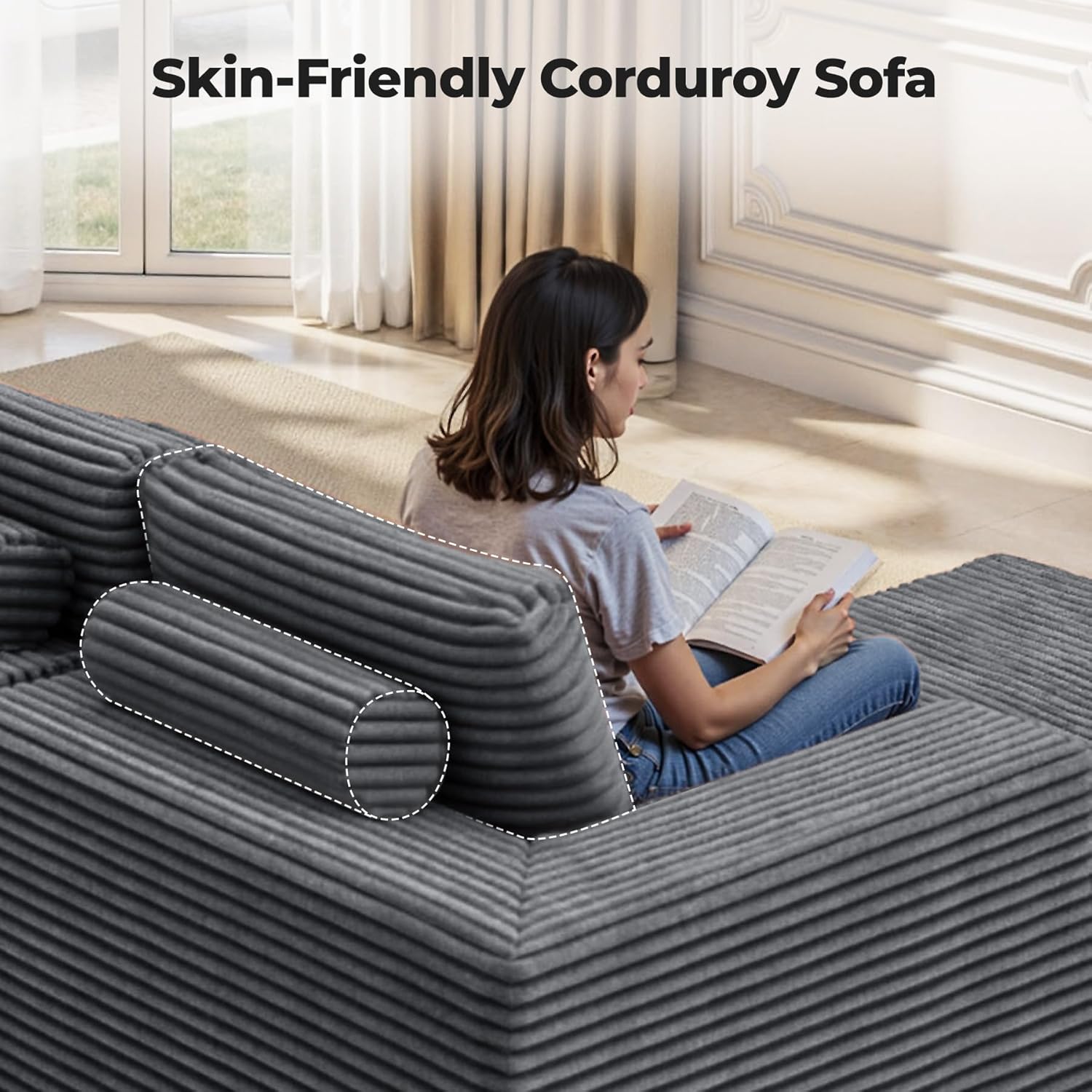 Luxanimarion Modular Sectional Sofa L Shape Deep Seat Cloud Couch Living Room