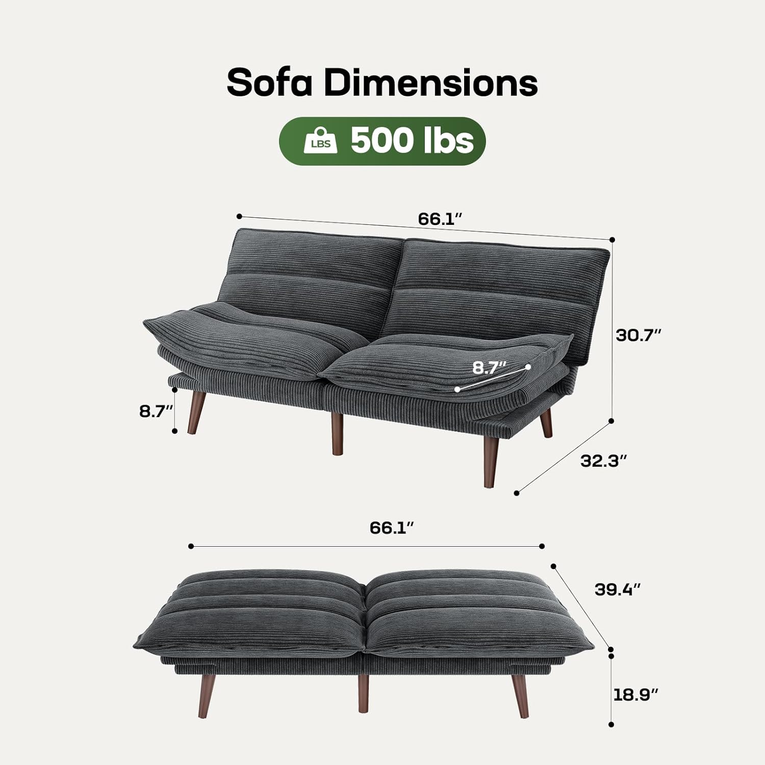 Marsail Futon Sofa Bed Convertible Corduroy Loveseat with Adjustable Backrest