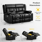 FURNIMAT 2 Seater Loveseat Recliner Sofa PU Leather with Cup Holders USB Ports