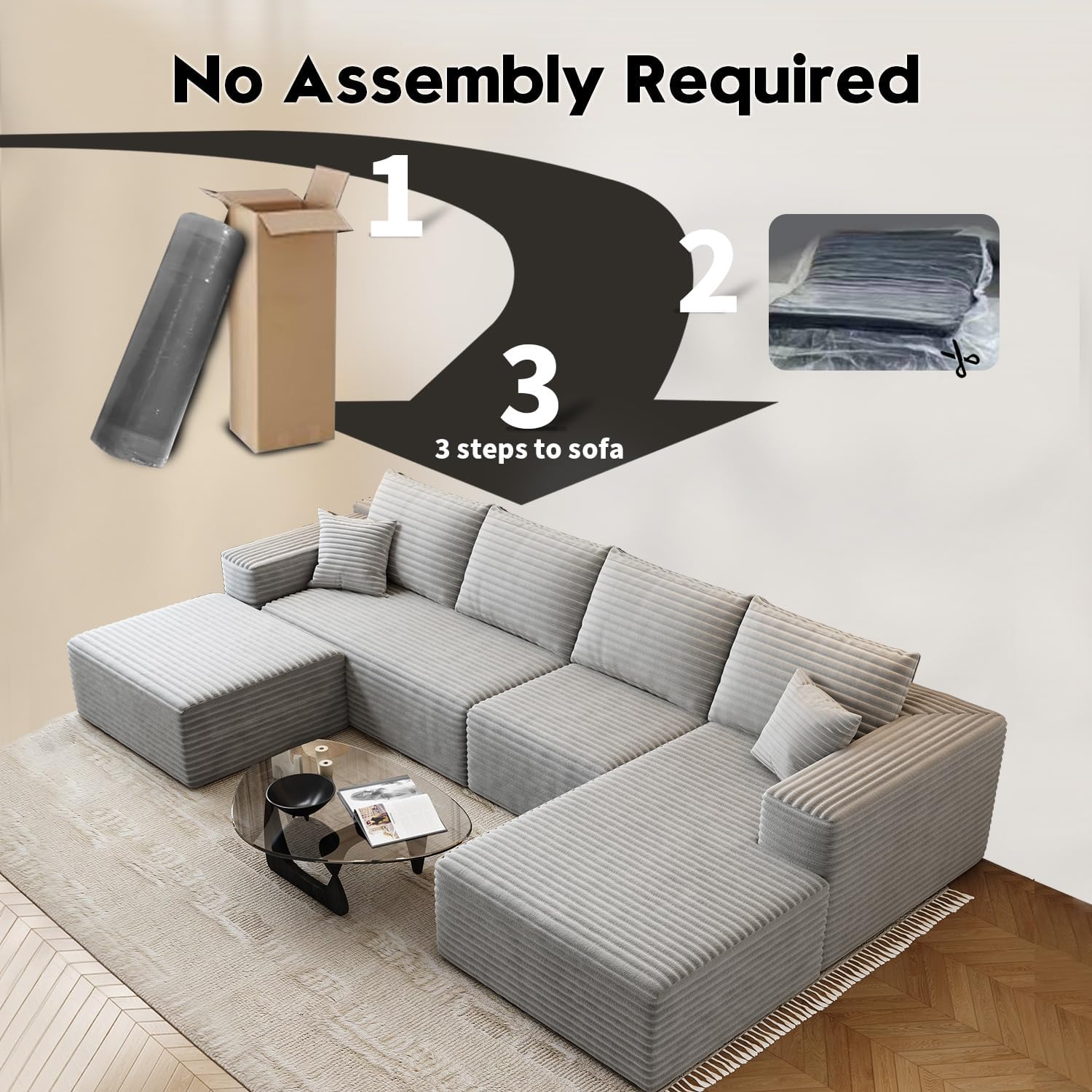 Settab Cloud Modular Sectional Sofa U Shaped Deep Seat Living Room Couch