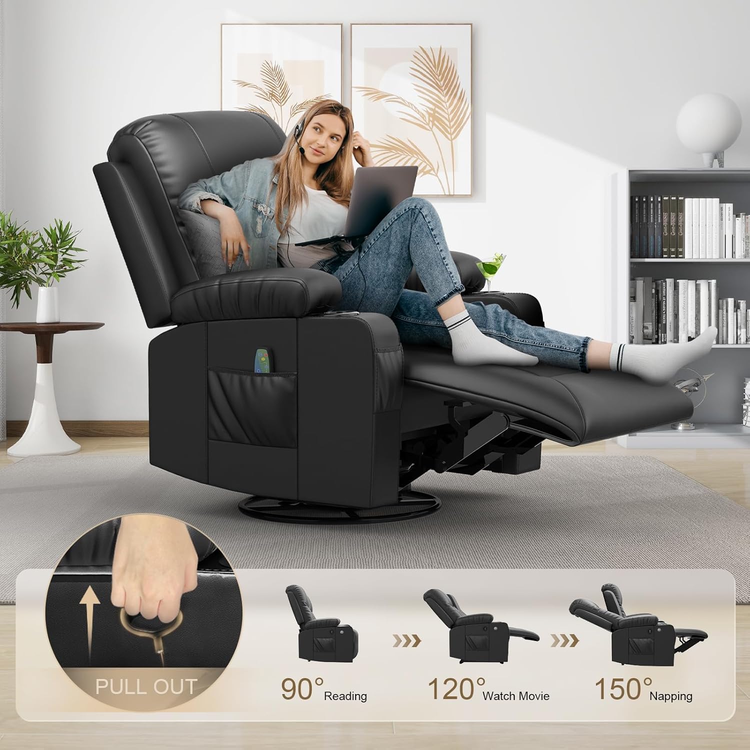 YONISEE 3 Seat Recliner Sofa Large Manual Reclining Couch with Storage Console