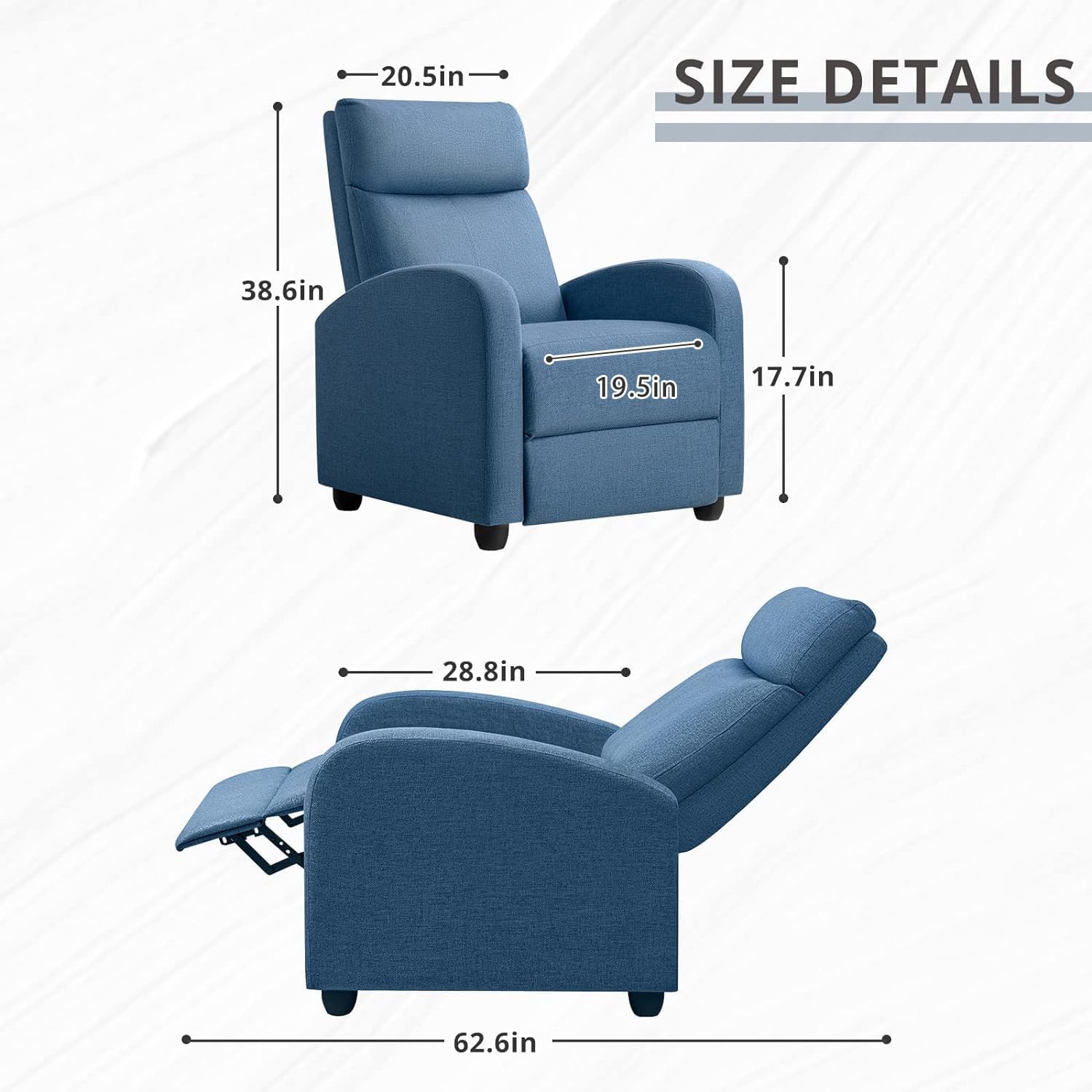 JUMMICO Adjustable Recliner Chair Home Theater Sofa with Thick Cushion