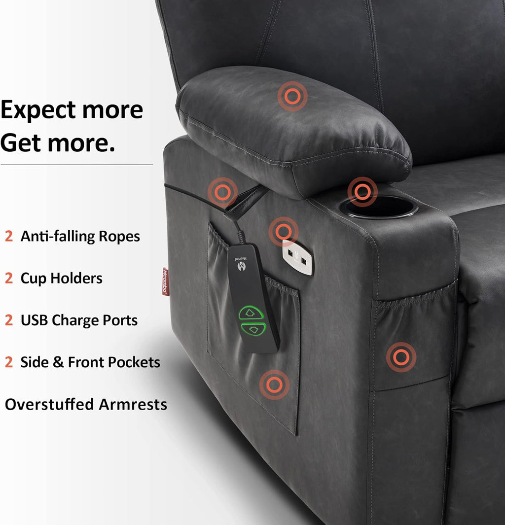MCombo Electric Power Lift Recliner Massage Heat Chair for Elderly 3 Positions 2 Pockets USB