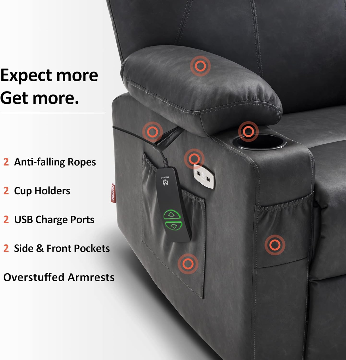MCombo Electric Power Lift Recliner Massage Heat Chair for Elderly 3 Positions 2 Pockets USB