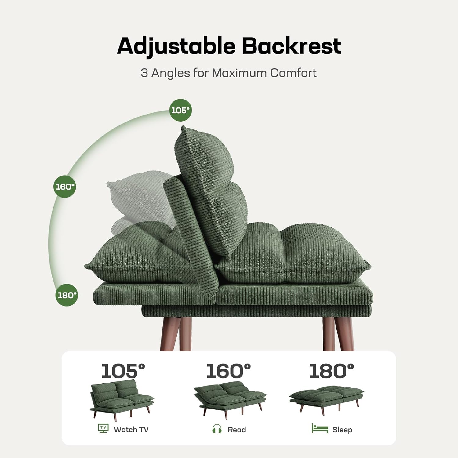 Marsail Futon Sofa Bed Convertible Corduroy Loveseat with Adjustable Backrest