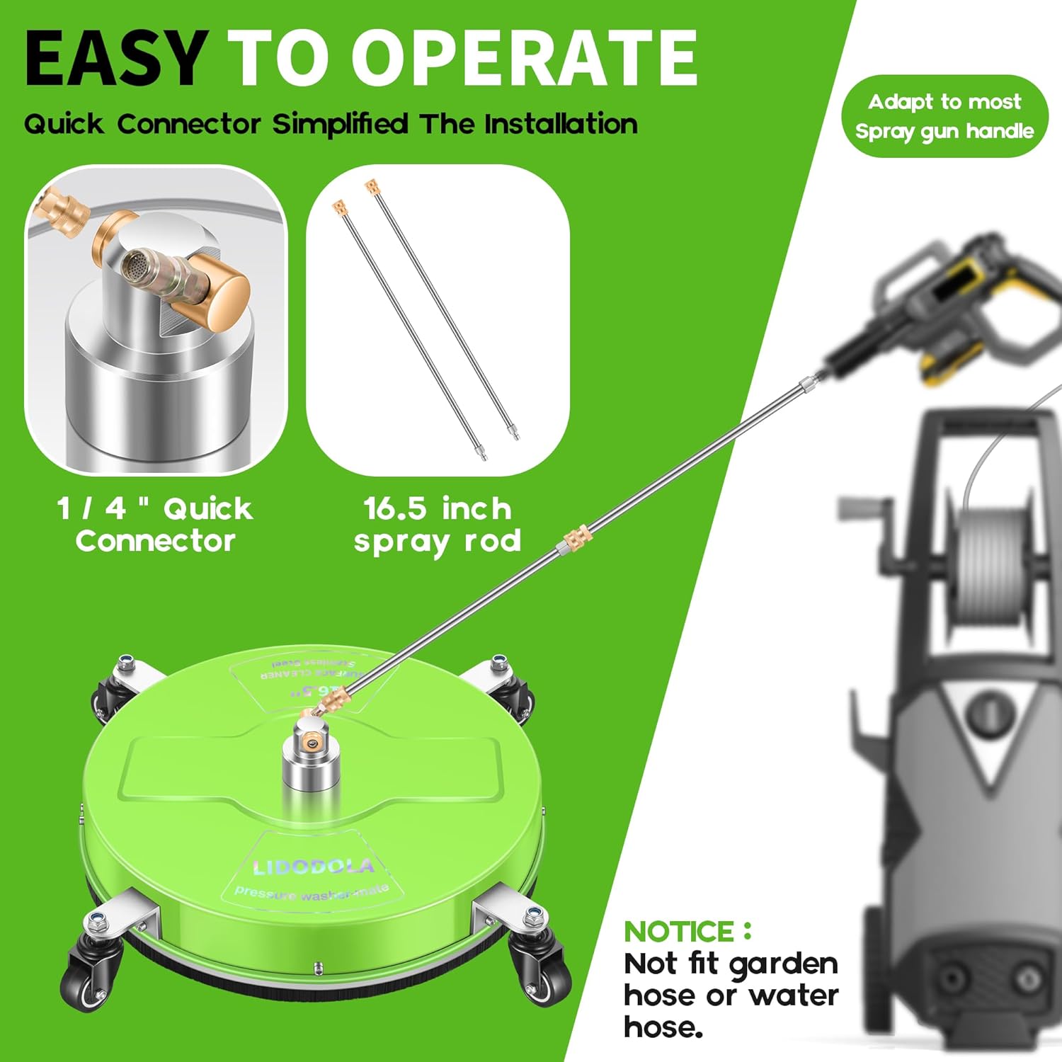 LidoDola 14 Inch Pressure Washer Surface Cleaner with Wheels for Concrete Patio Deck