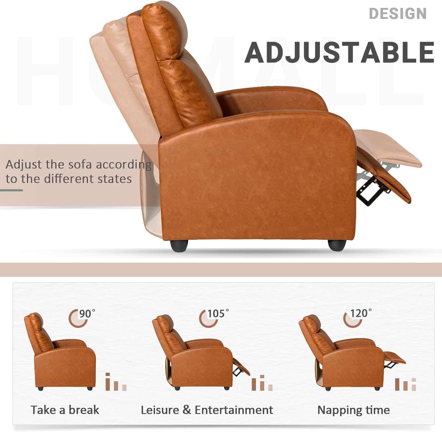Homall Modern Recliner Chair PU Leather Padded Seat Single Sofa