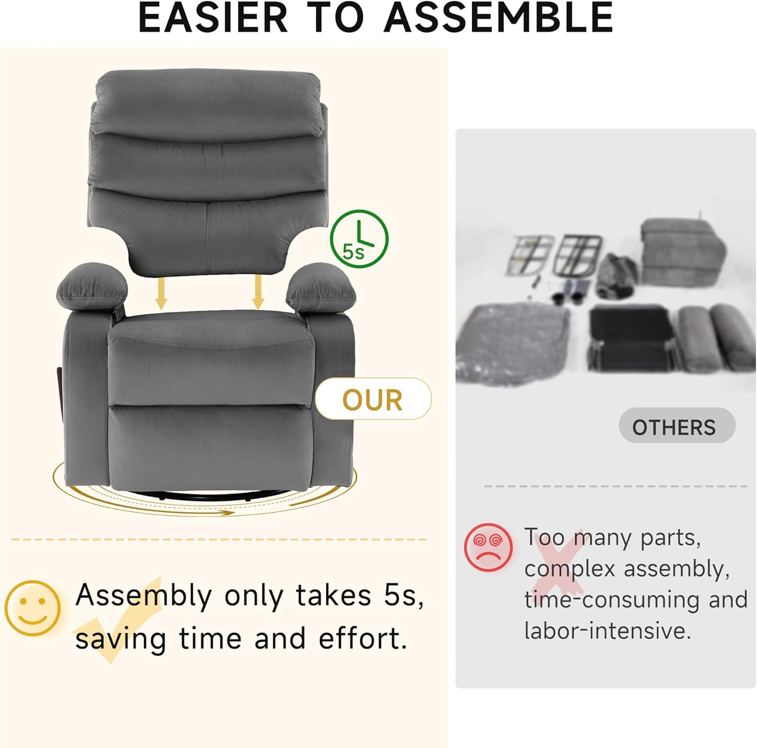 GNMLP2020 Swivel Rocker Recliner Chair Manual Small Space Nursery Living Room
