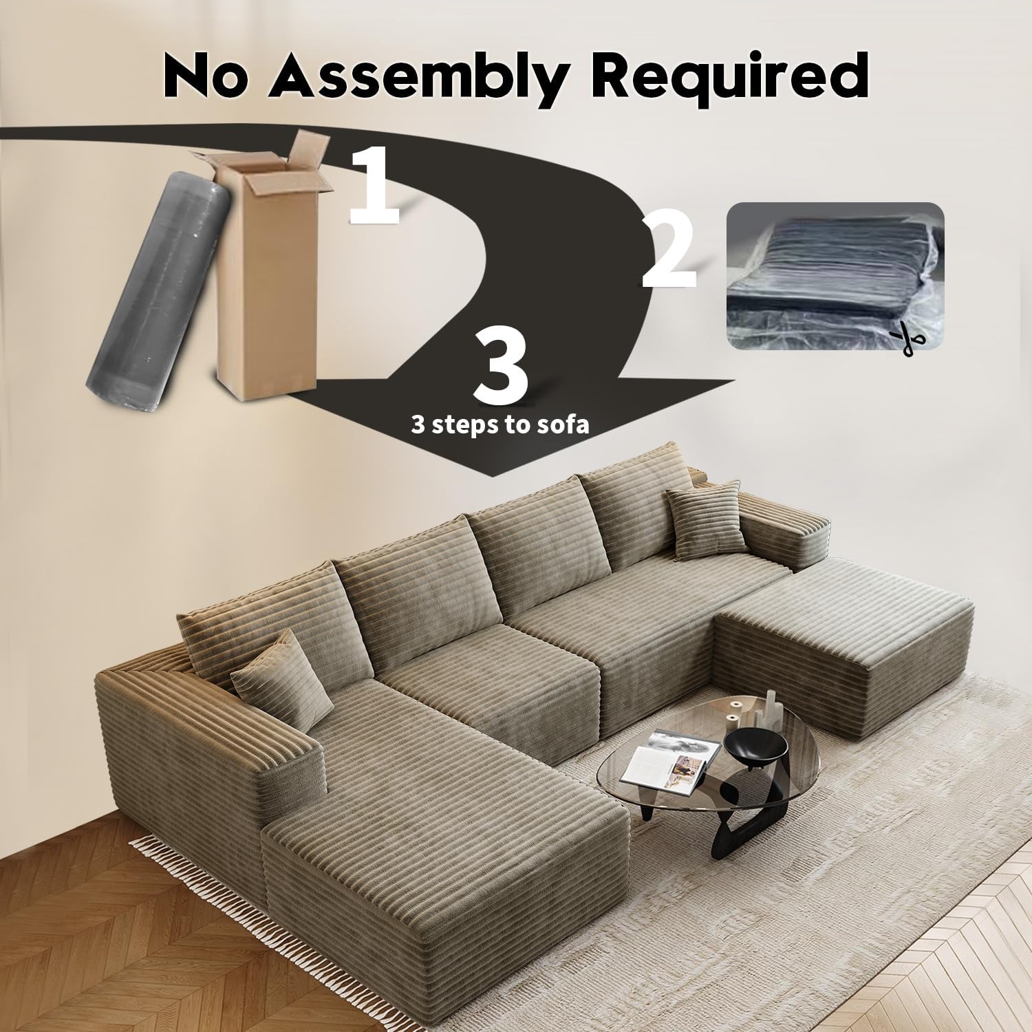 Settab Cloud Modular Sectional Sofa U Shaped Deep Seat Living Room Couch
