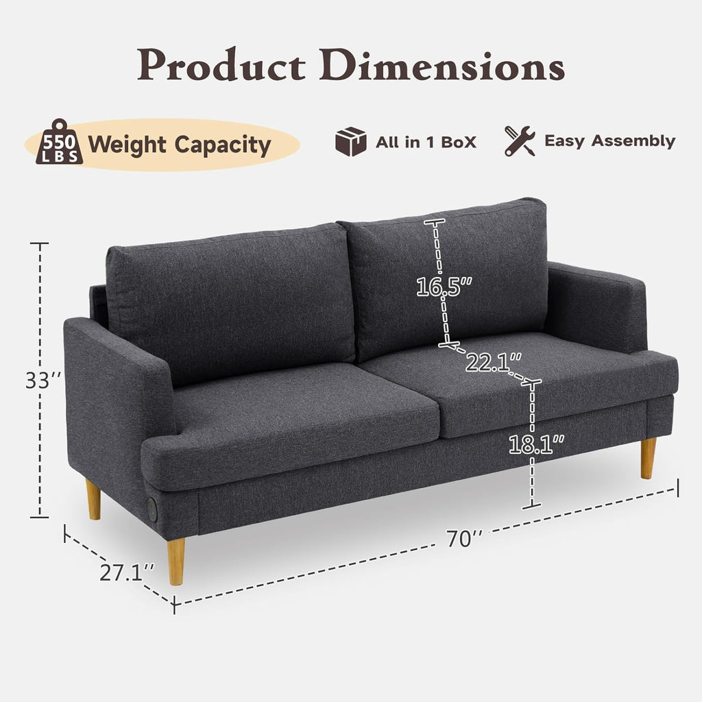 Loveseat Sofa Couch USB Ports 2 Seater Deep Seating Small Couch