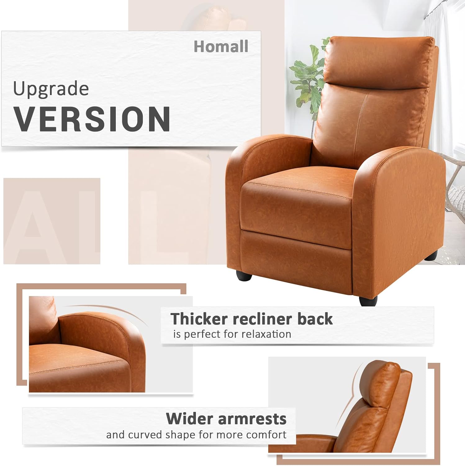 Homall Modern Recliner Chair PU Leather Padded Seat Single Sofa Home Theater