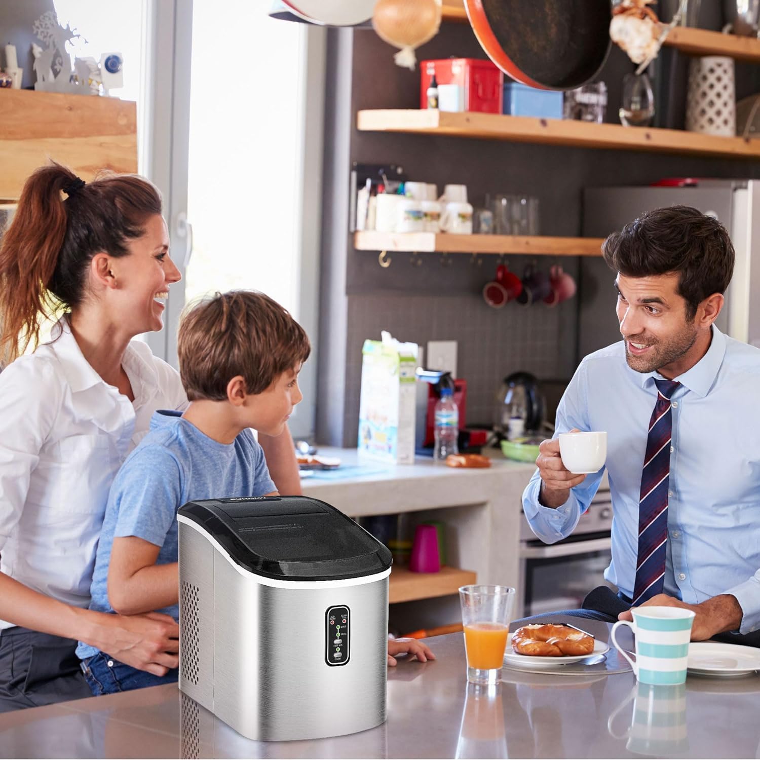 EUHOMY Nugget Ice Maker Countertop Portable 34lbs Daily with Handle