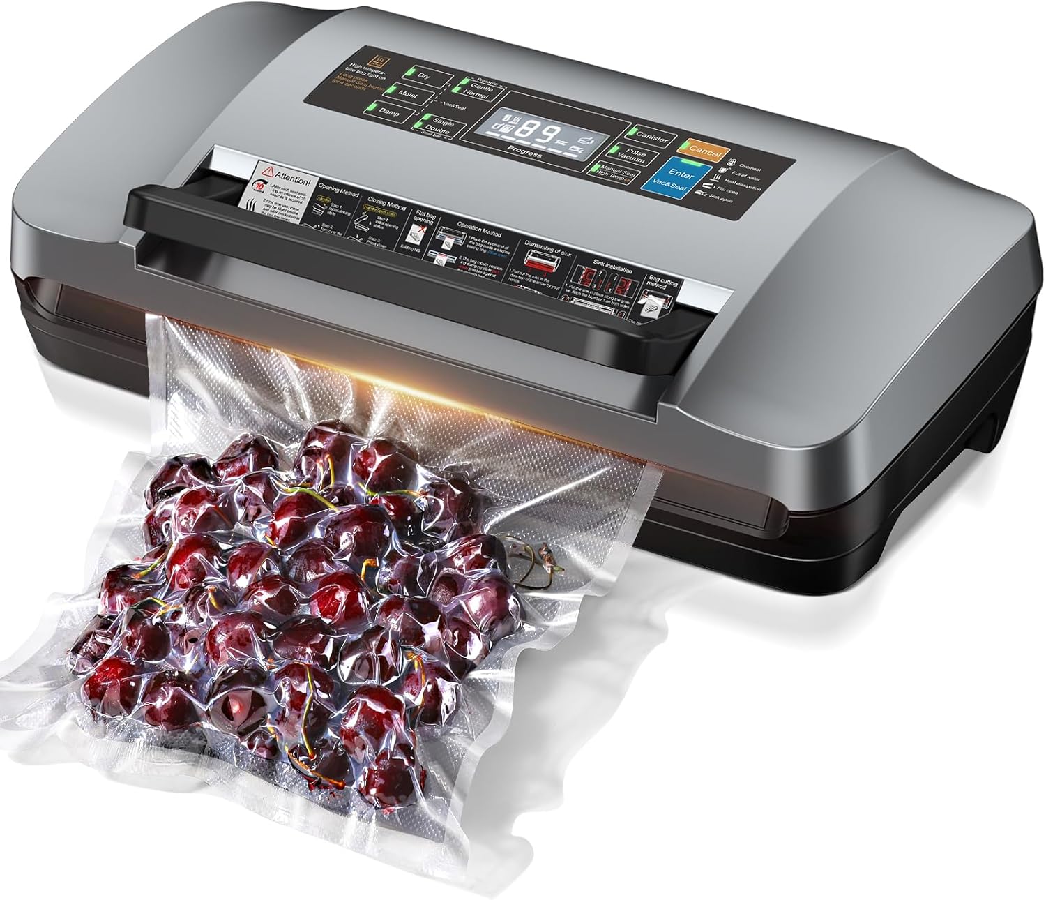 QIQIAOB Vacuum Sealer Machine 95kpa Commercial Automatic Food Saver with Cutter