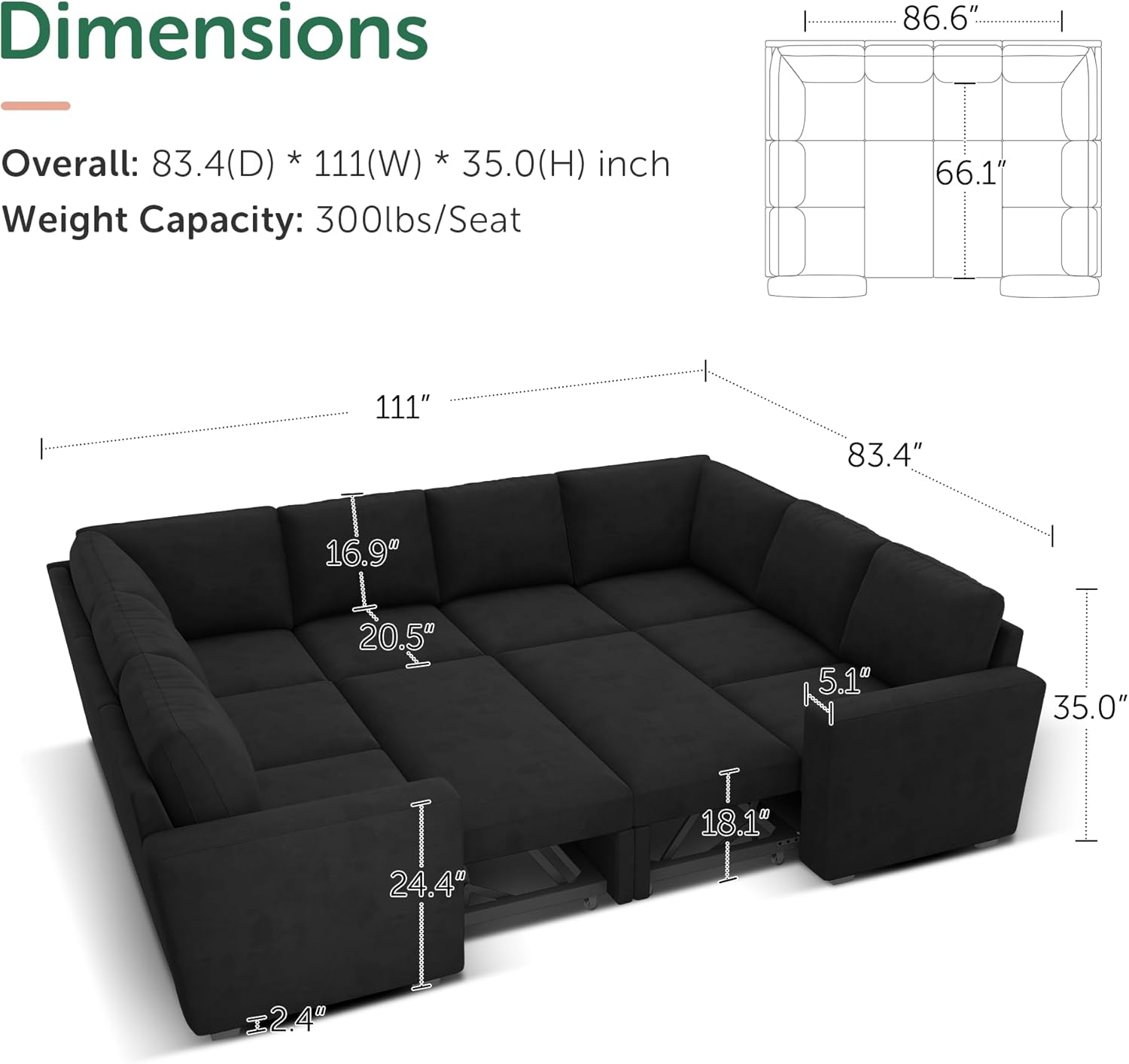 HONBAY Modular L Shaped Sectional Sleeper Sofa with Storage Pull Out Bed