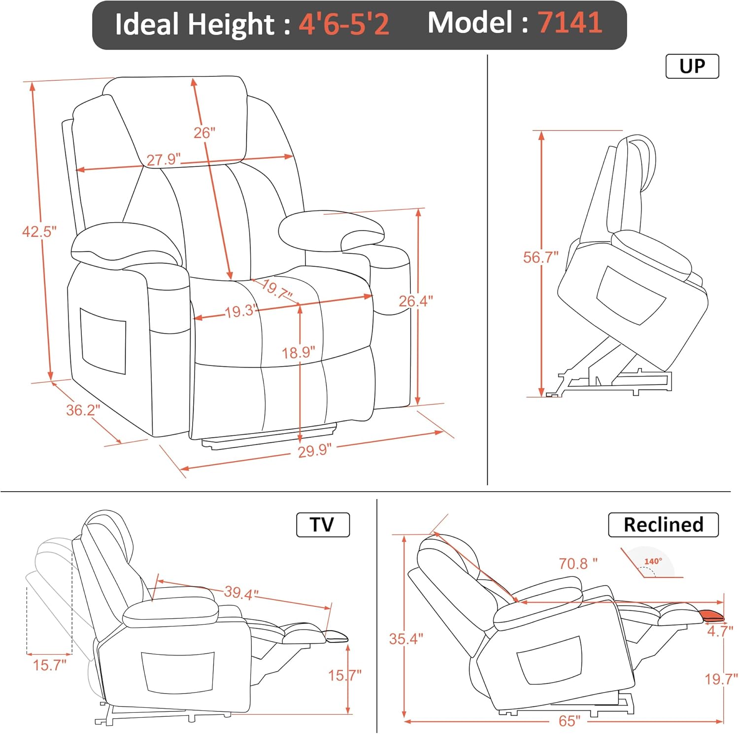 MCombo Power Lift Recliner Chair for Elderly with Heat Massage USB Cup Holders