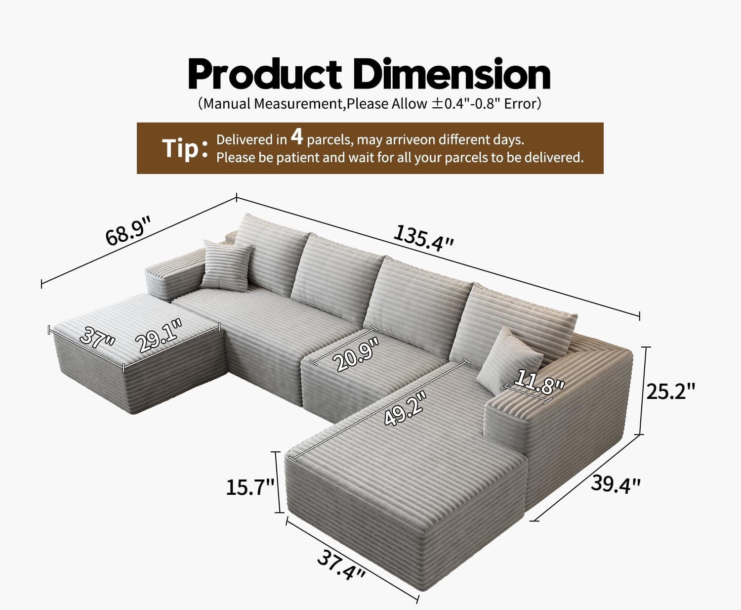 Settab Cloud Modular Sectional Sofa U Shaped Deep Seat Living Room Couch