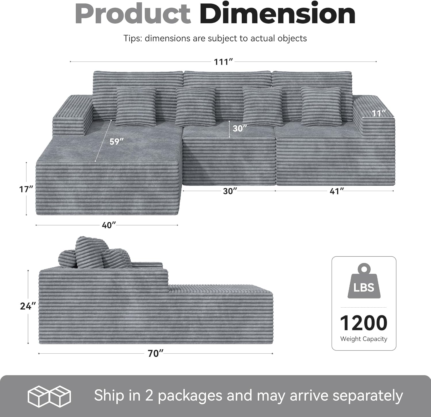 Luxanimarion Modular Sectional Sofa L Shape Deep Seat Cloud Couch Living Room