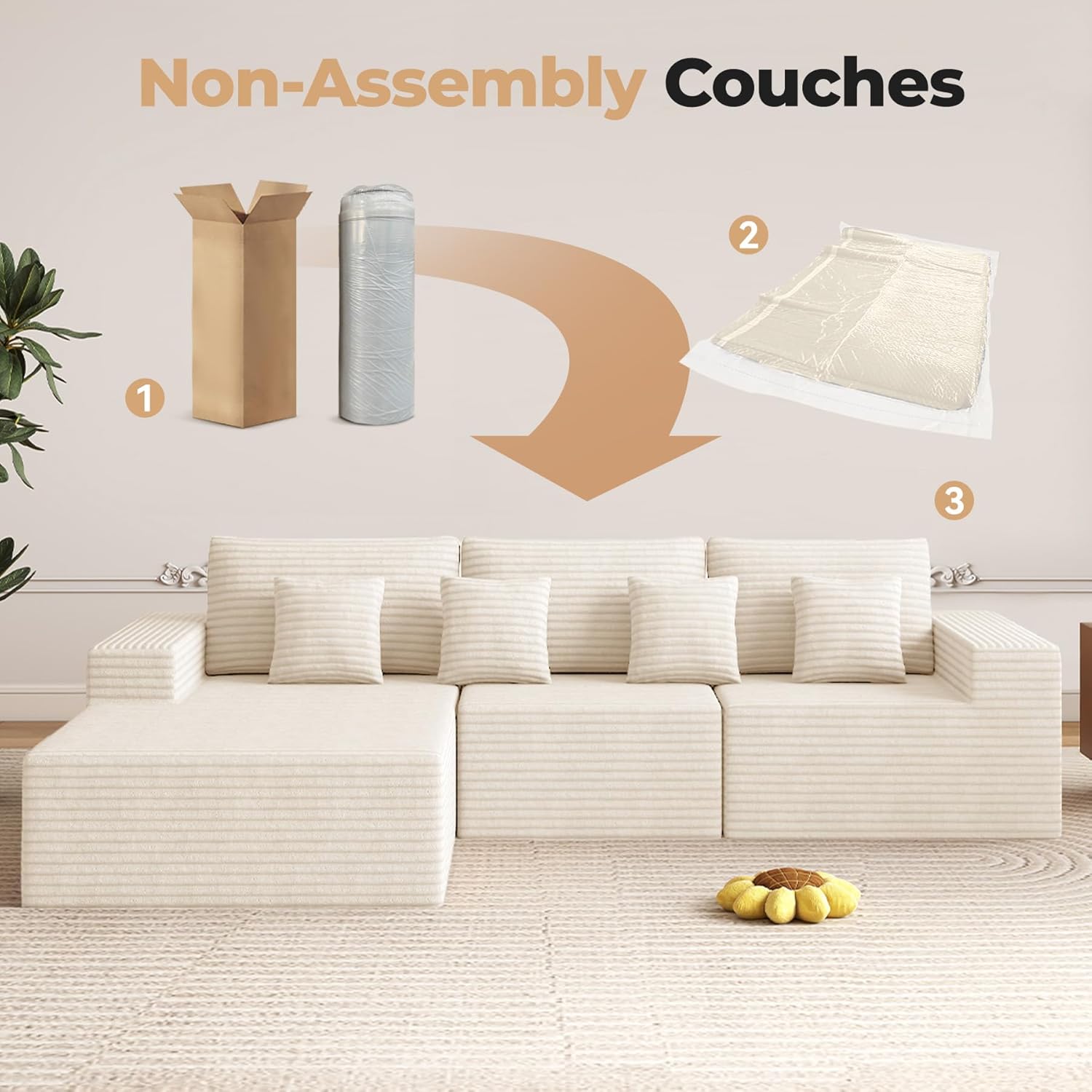 Luxanimarion Modular Sectional Sofa L Shape Deep Seat Cloud Couch Living Room