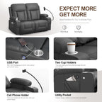 FURNIMAT Loveseat Recliner Sofa 2 Seater PU Leather Couch with USB Cup Holders