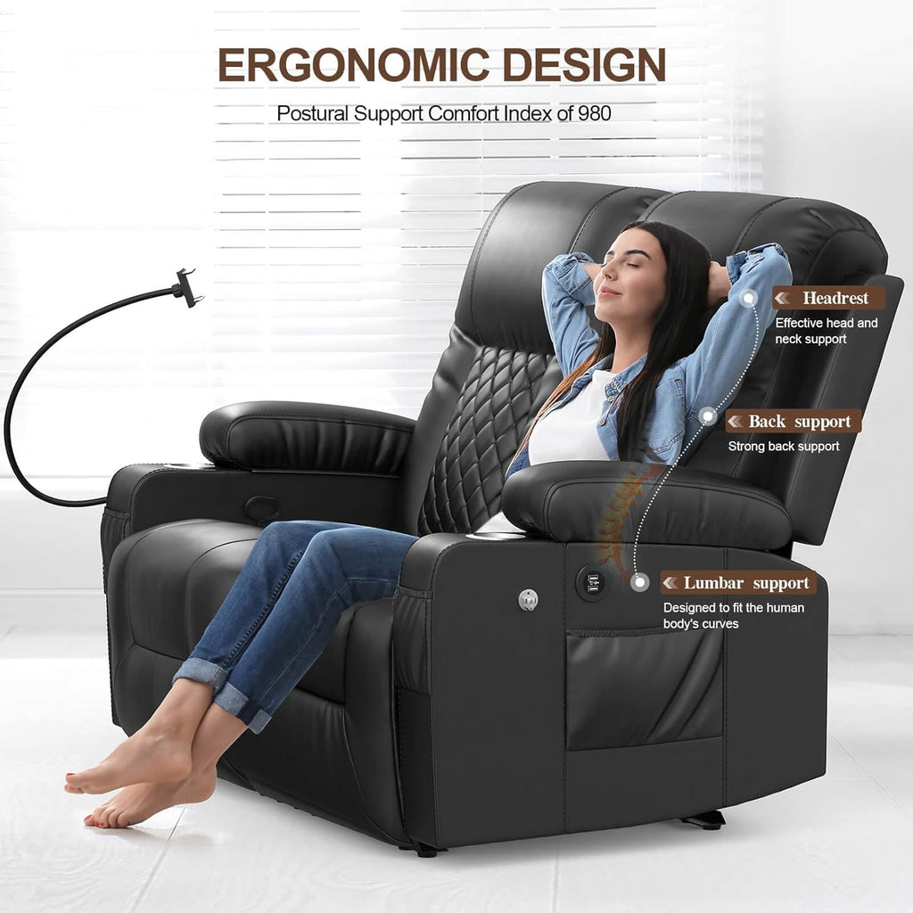 FURNIMAT Loveseat Recliner Sofa 2 Seater PU Leather Couch with USB Cup Holders