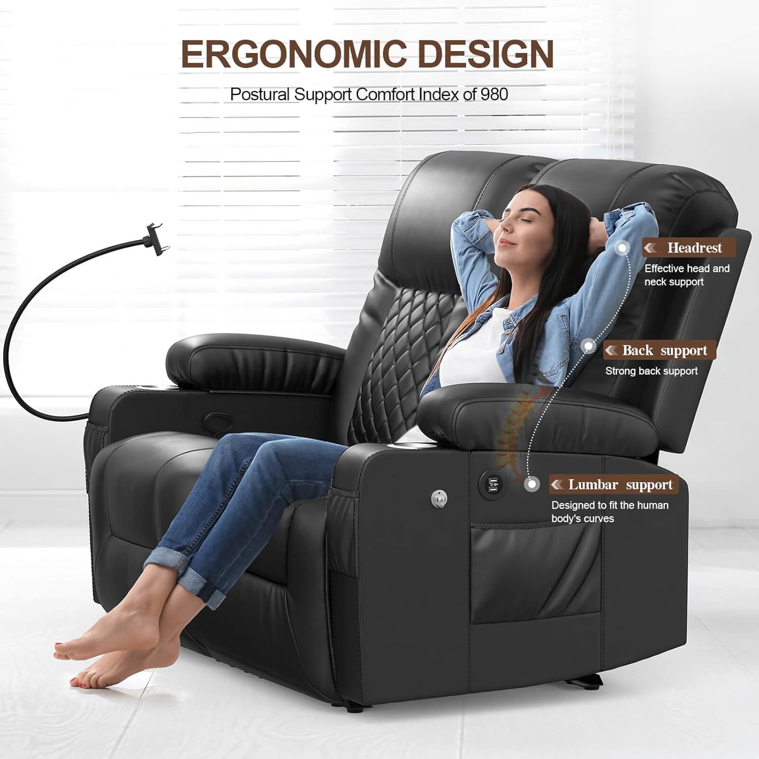 FURNIMAT Loveseat Recliner Sofa 2 Seater PU Leather Couch with USB Cup Holders