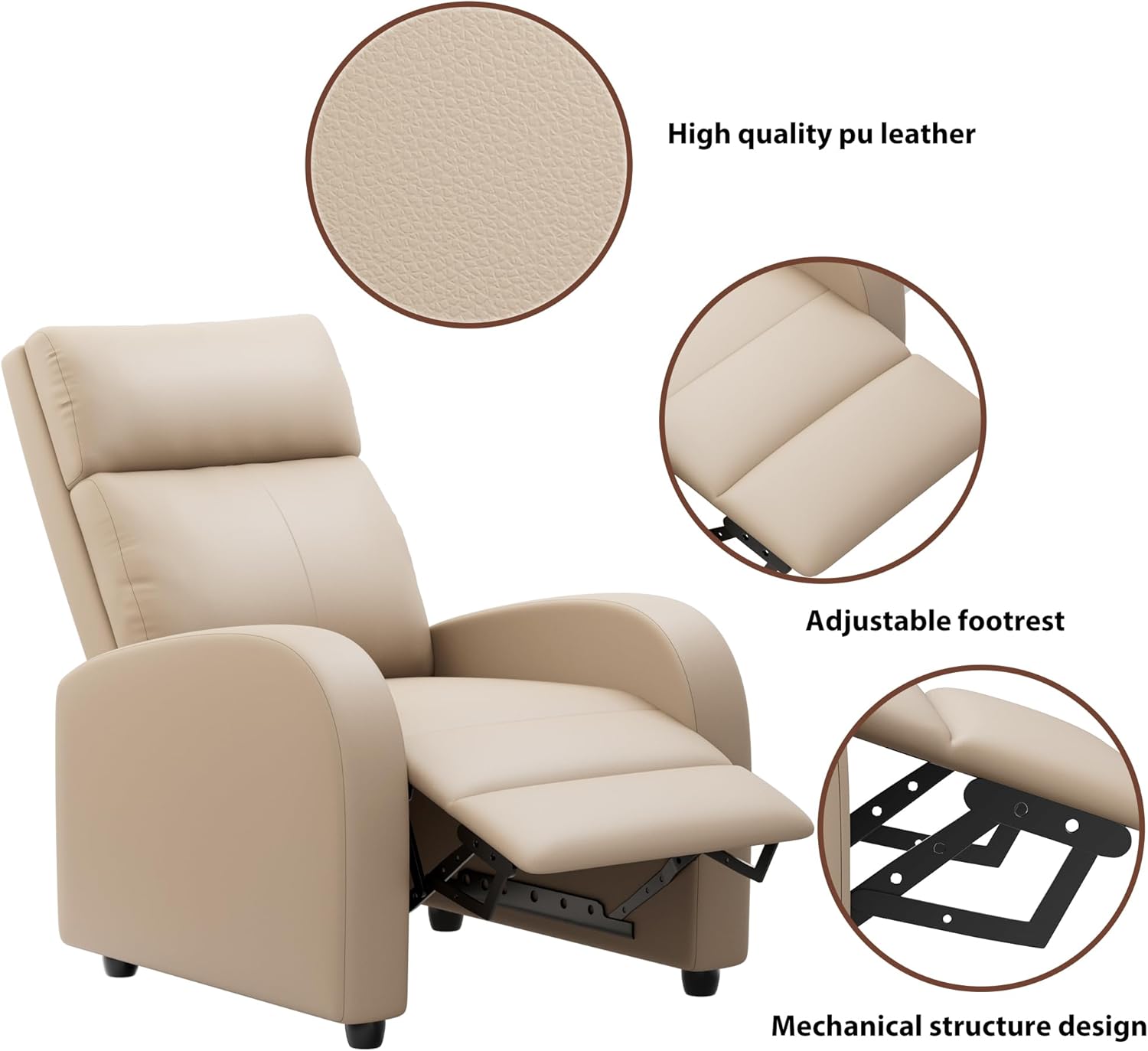 JUMMICO Adjustable Recliner Chair Thick Cushion Home Theater Sofa Living Room