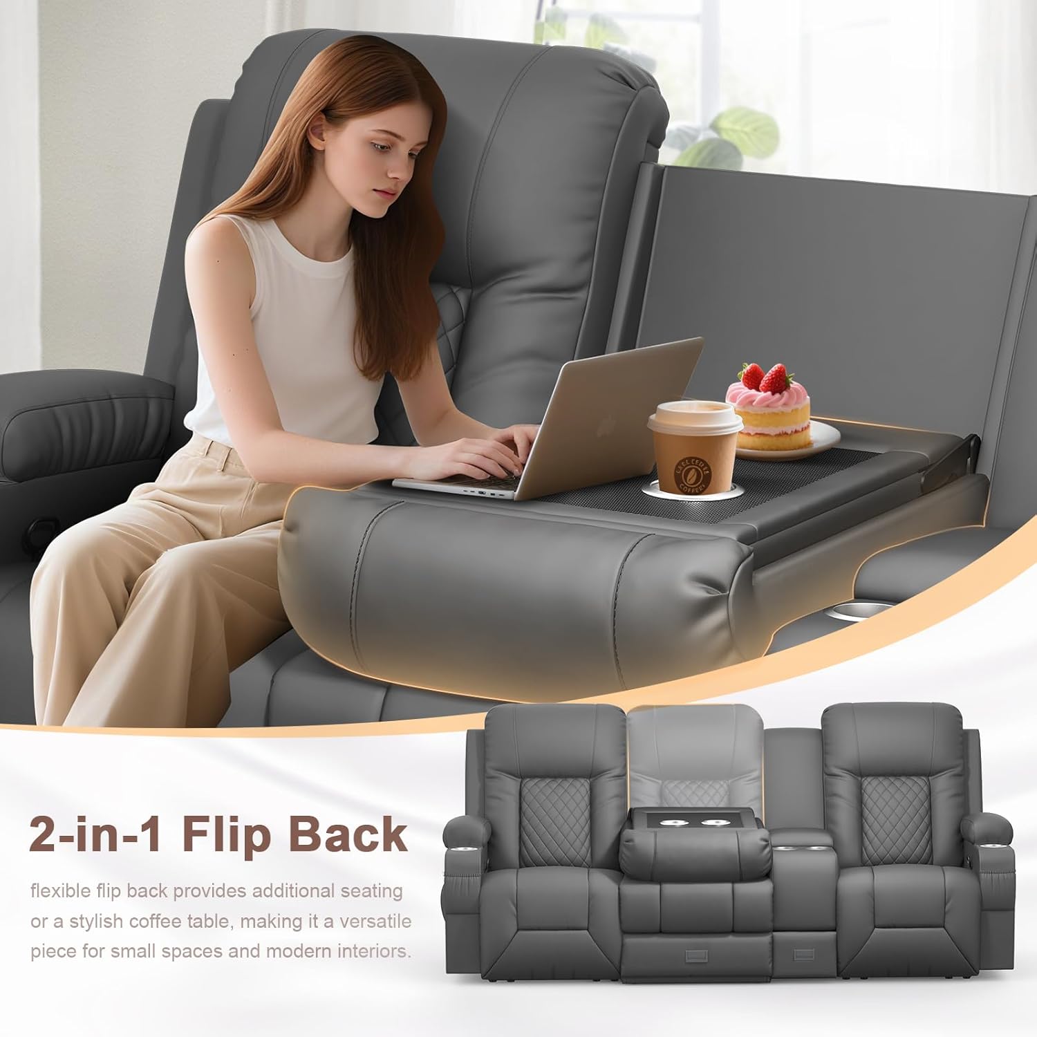 YONISEE 3 Seat Recliner Sofa Large Manual Reclining Couch with Storage Console