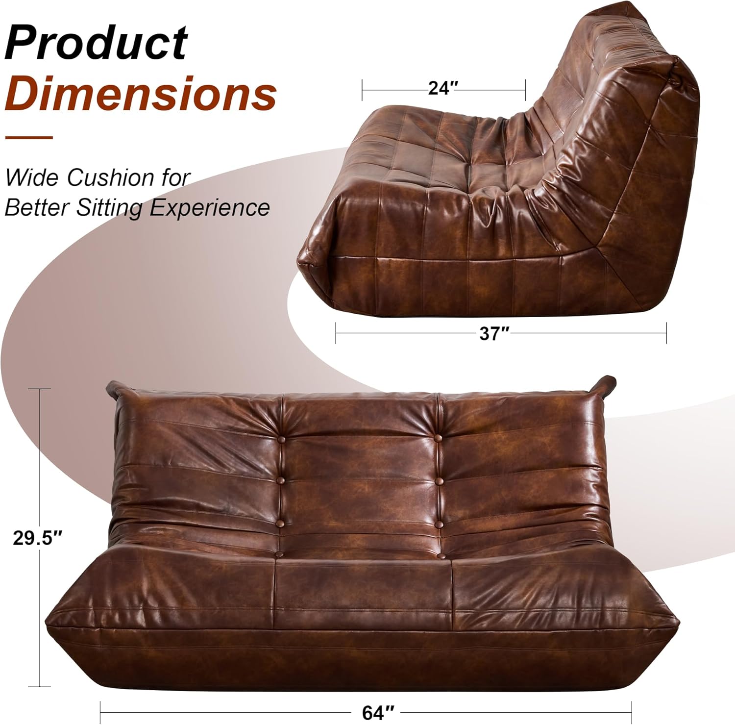 Hobestluk Giant Bean Bag Chair Memory Foam Faux Leather Floor Sofa for Adults
