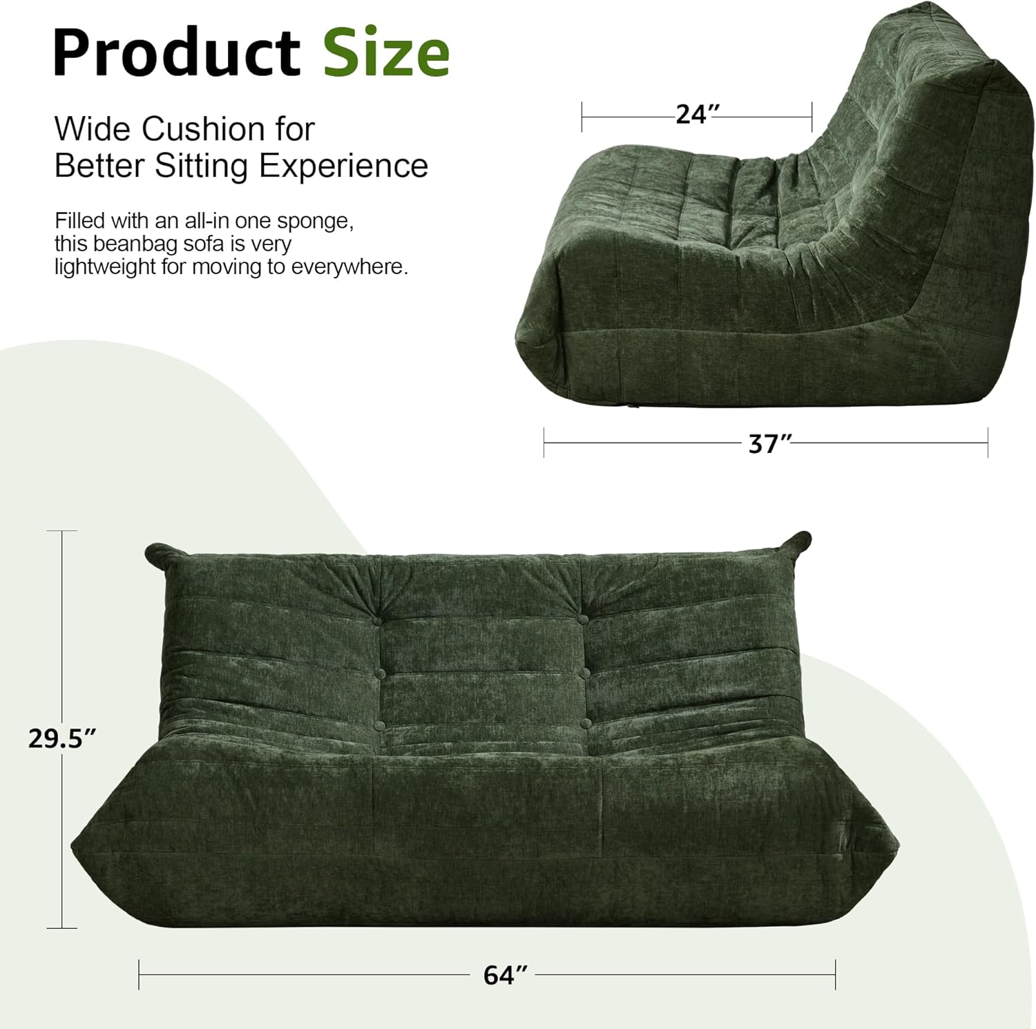 Hobestluk Giant Bean Bag Chair Memory Foam Faux Fur Sofa for Living Room