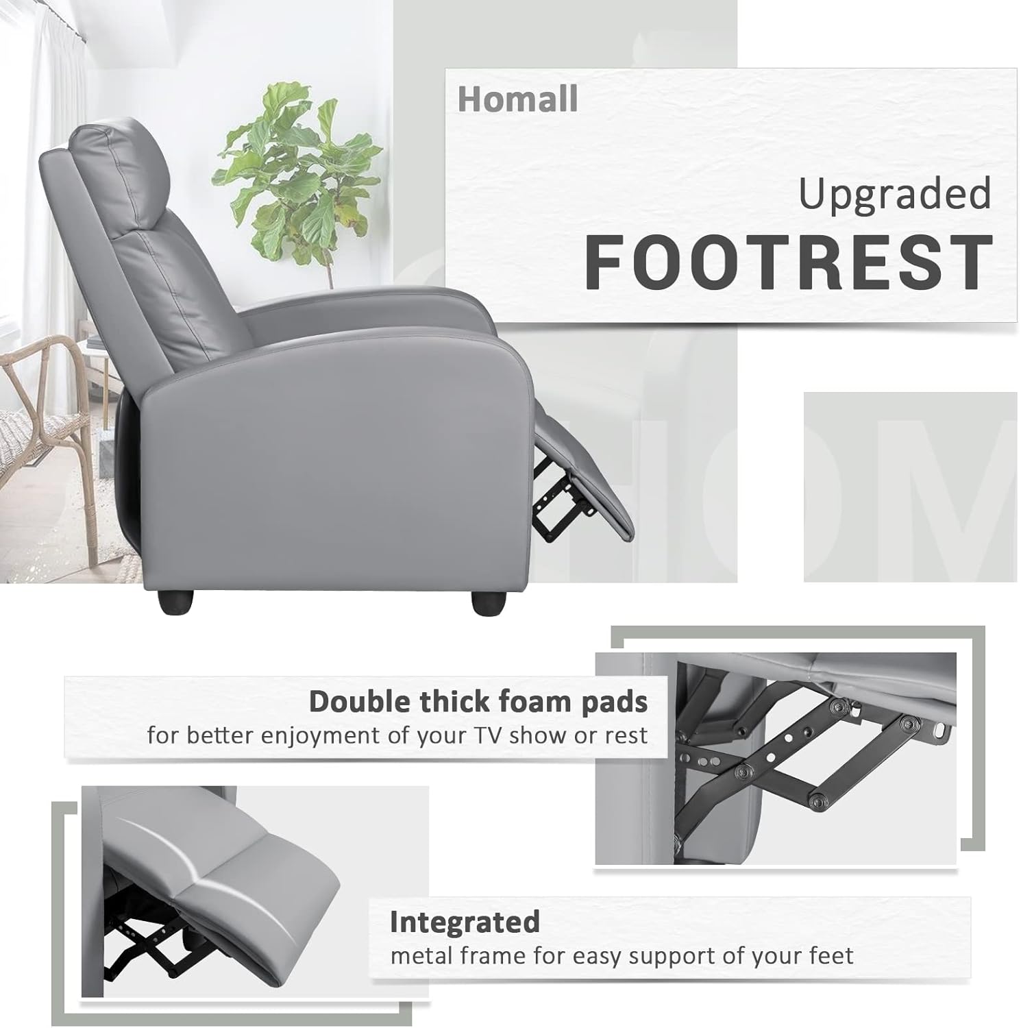 Homall Modern Recliner Chair PU Leather Padded Seat Single Sofa Home Theater
