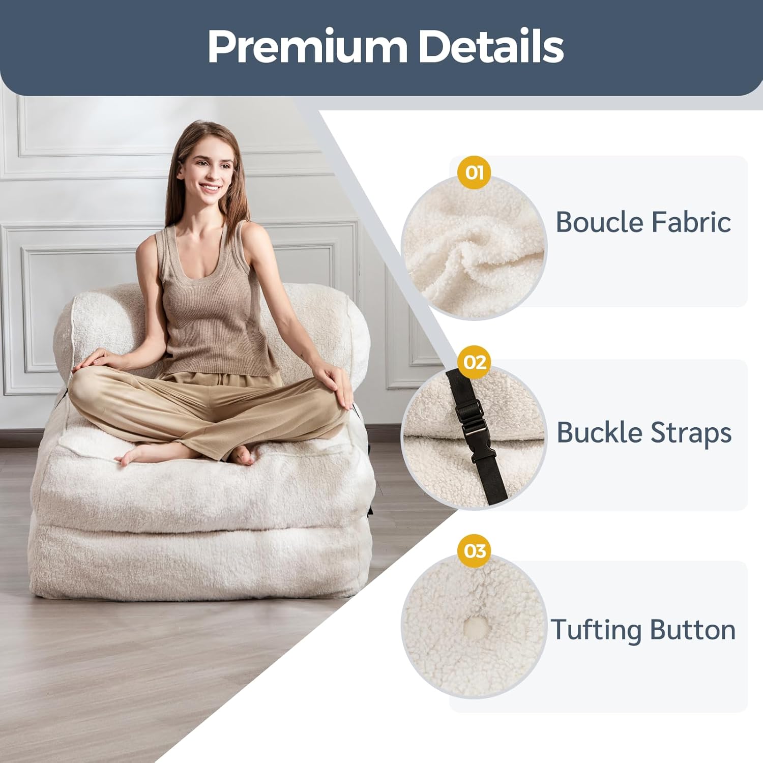 MAXYOYO Boucle Folding Sofa Bed Convertible Sleeper Chair with Pillow
