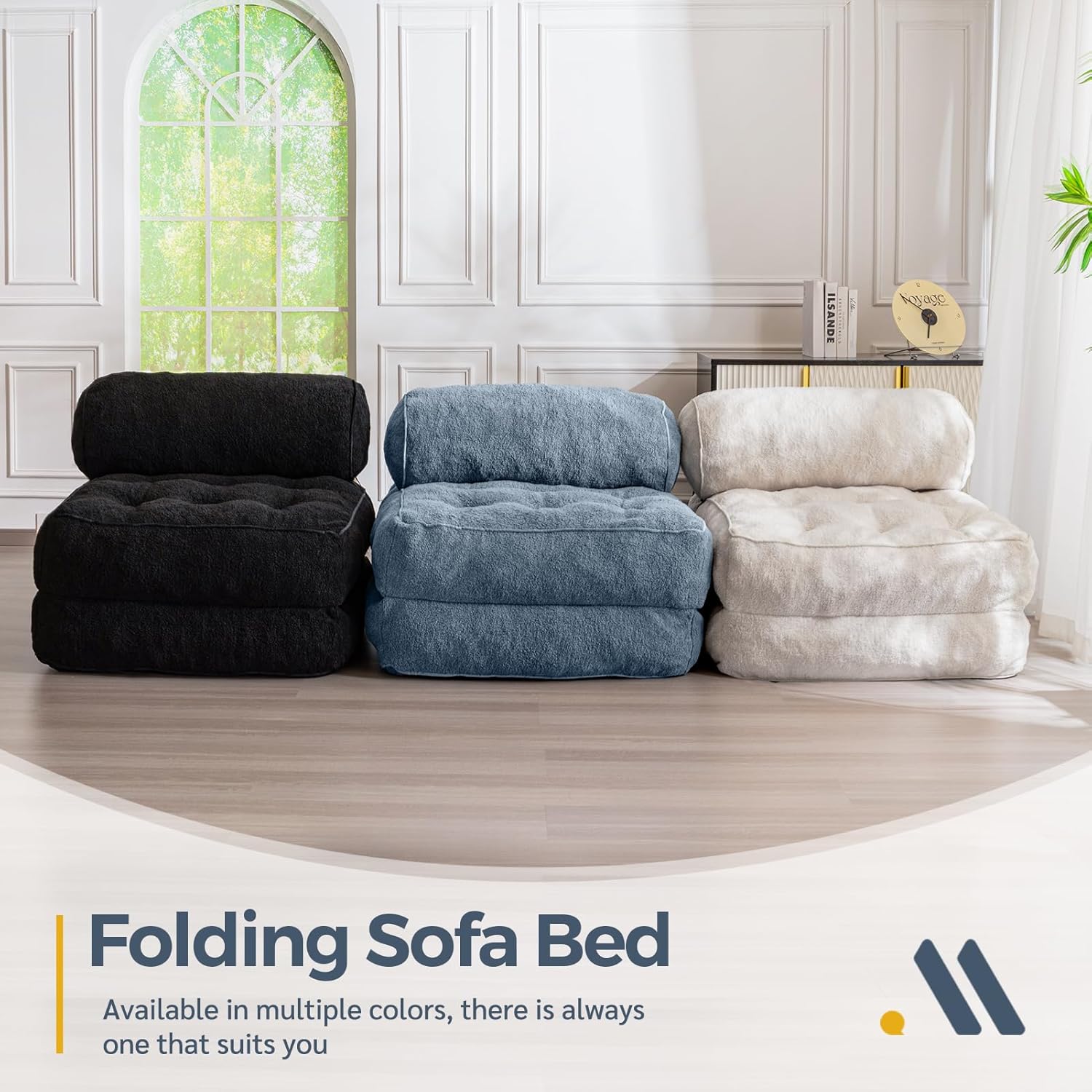 MAXYOYO Boucle Folding Sofa Bed Convertible Sleeper Chair with Pillow
