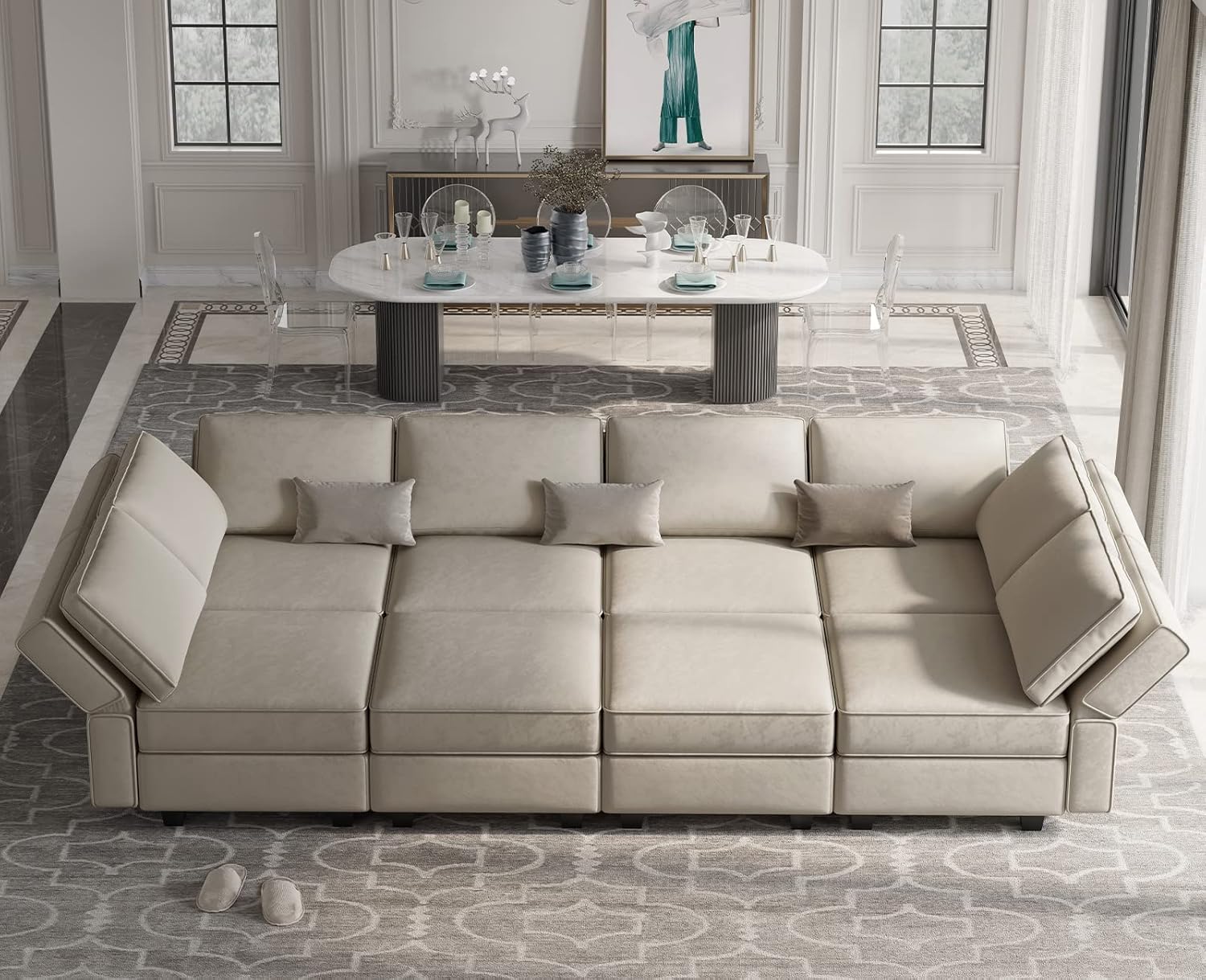 Belffin Velvet Modular Sectional Sofa with Ottoman Sleeper Bed Storage