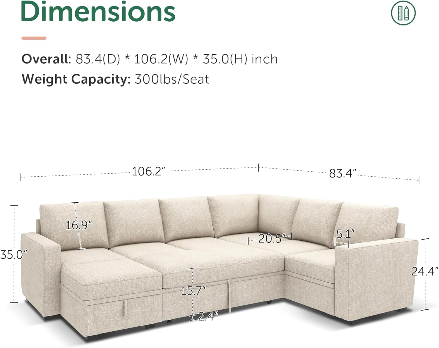 HONBAY Modular L Shaped Sectional Sleeper Sofa with Storage Pull Out Bed
