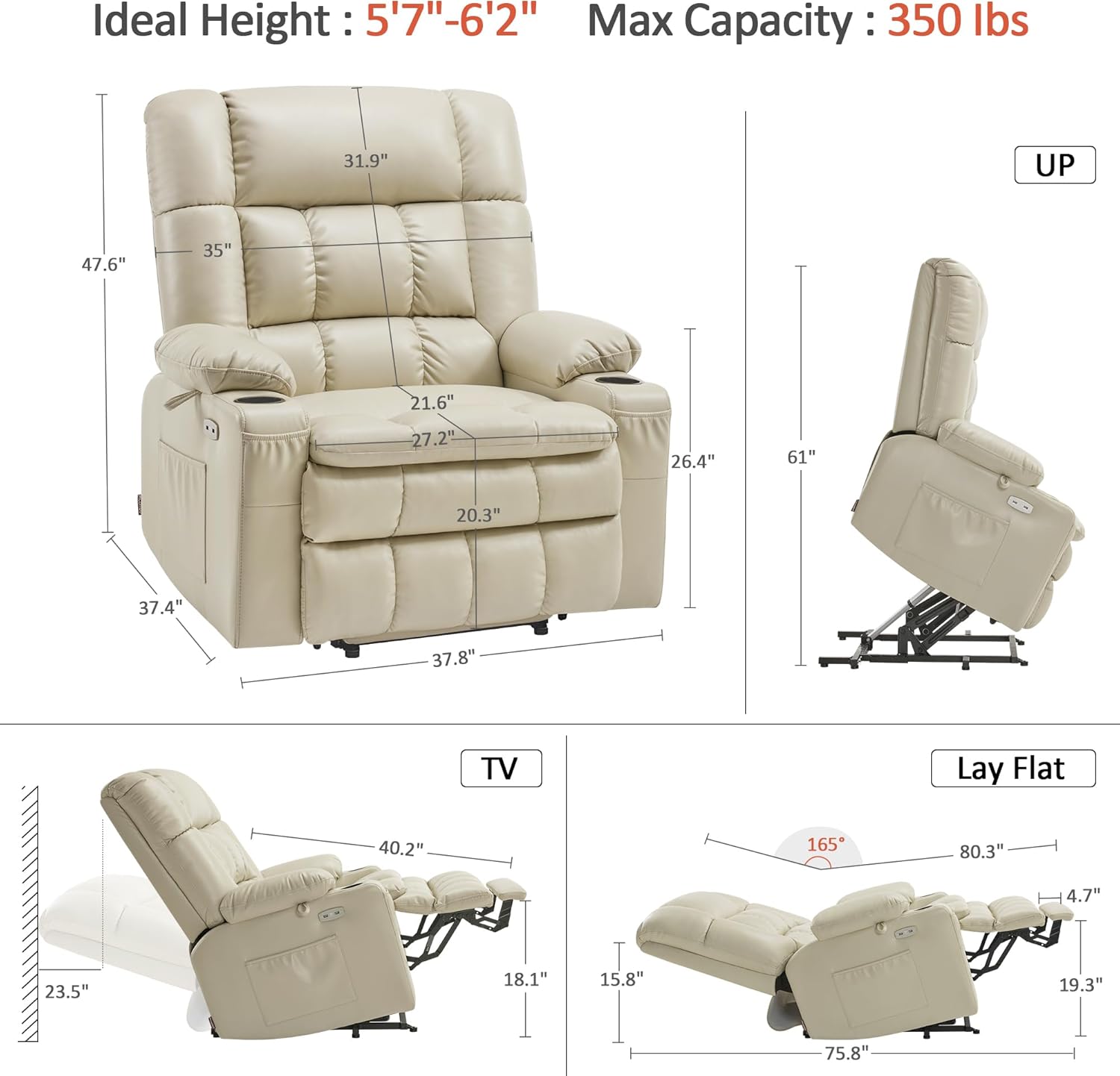 MCombo Dual Motor Power Lift Recliner Chair for Elderly with Heat Massage USB