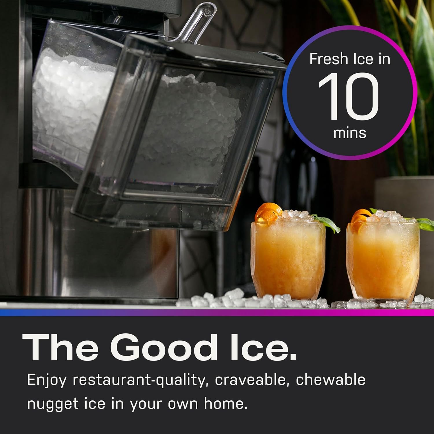 Profile Nugget Ice Maker Countertop 38lbs Smart WiFi Black Stainless Steel