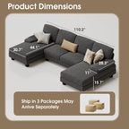 Furmax U-Shaped Sectional Sofa Couch 4 Seat Linen Fabric Double Chaise