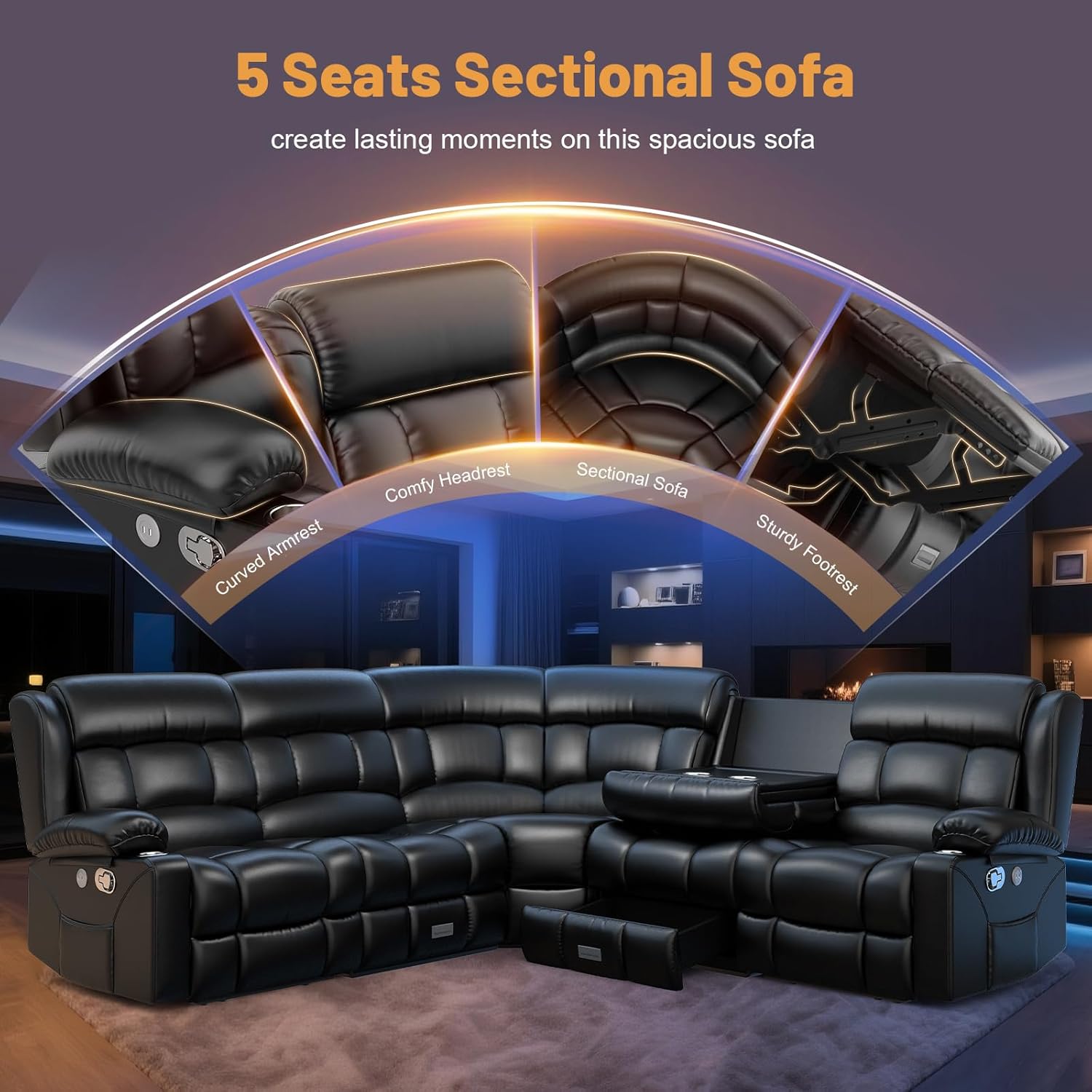 Dresegmt Loveseat Recliner Sofa 3 Seat Flip Backrest with Storage USB Cup Holders