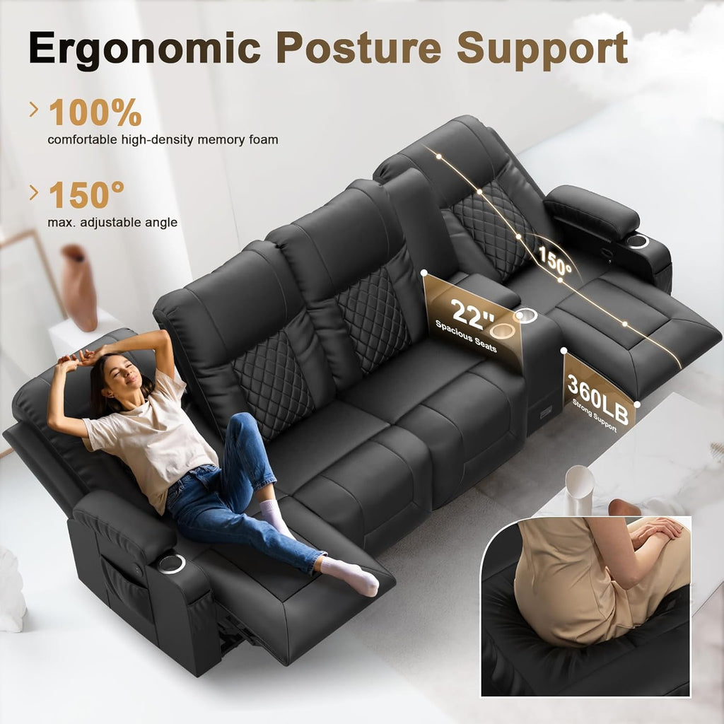 YONISEE 3 Seat Recliner Sofa Large Manual Reclining Couch with Storage Console